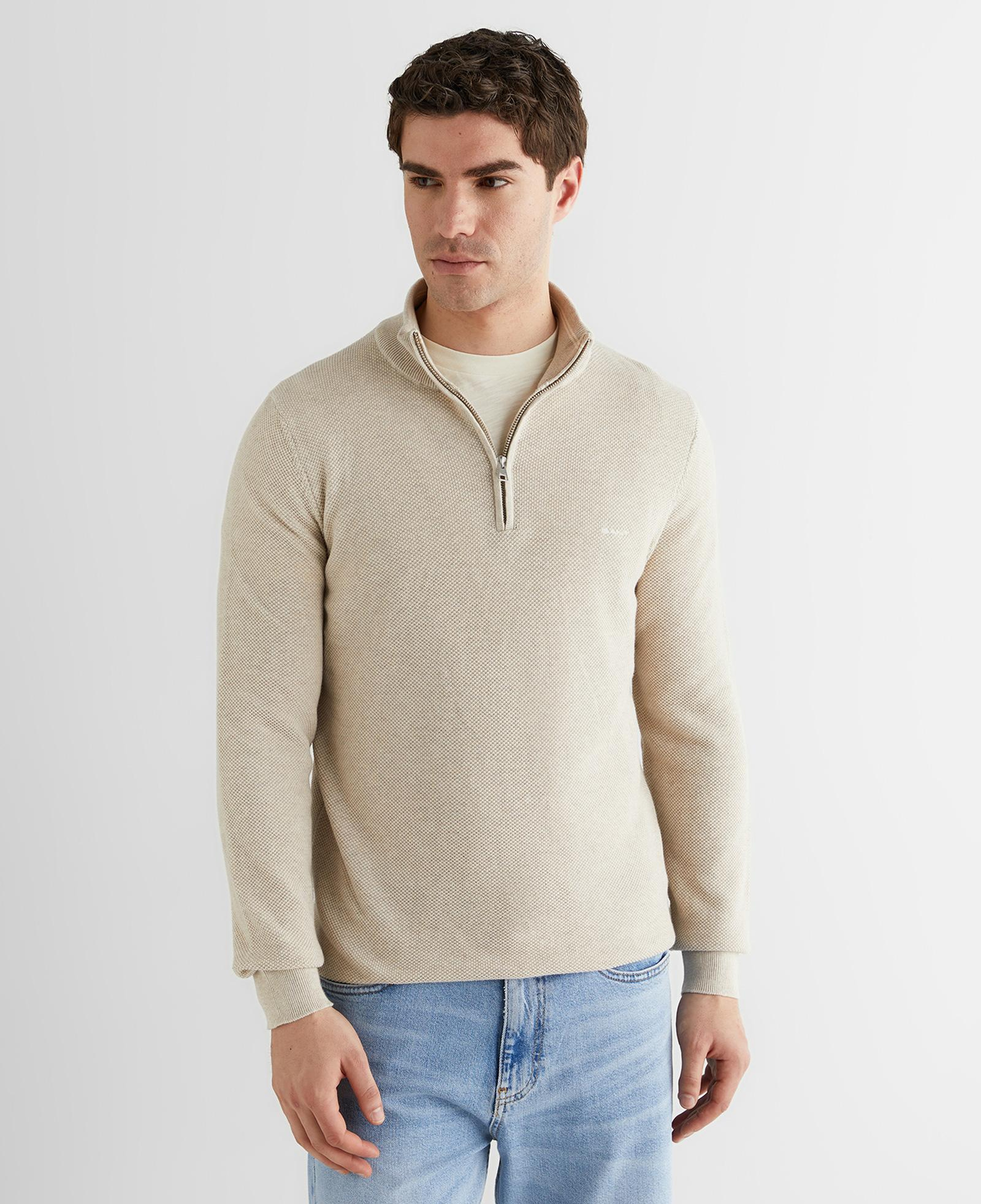 GANT Erkek Bej Regular Fit Yarım Fermuarlı Triko