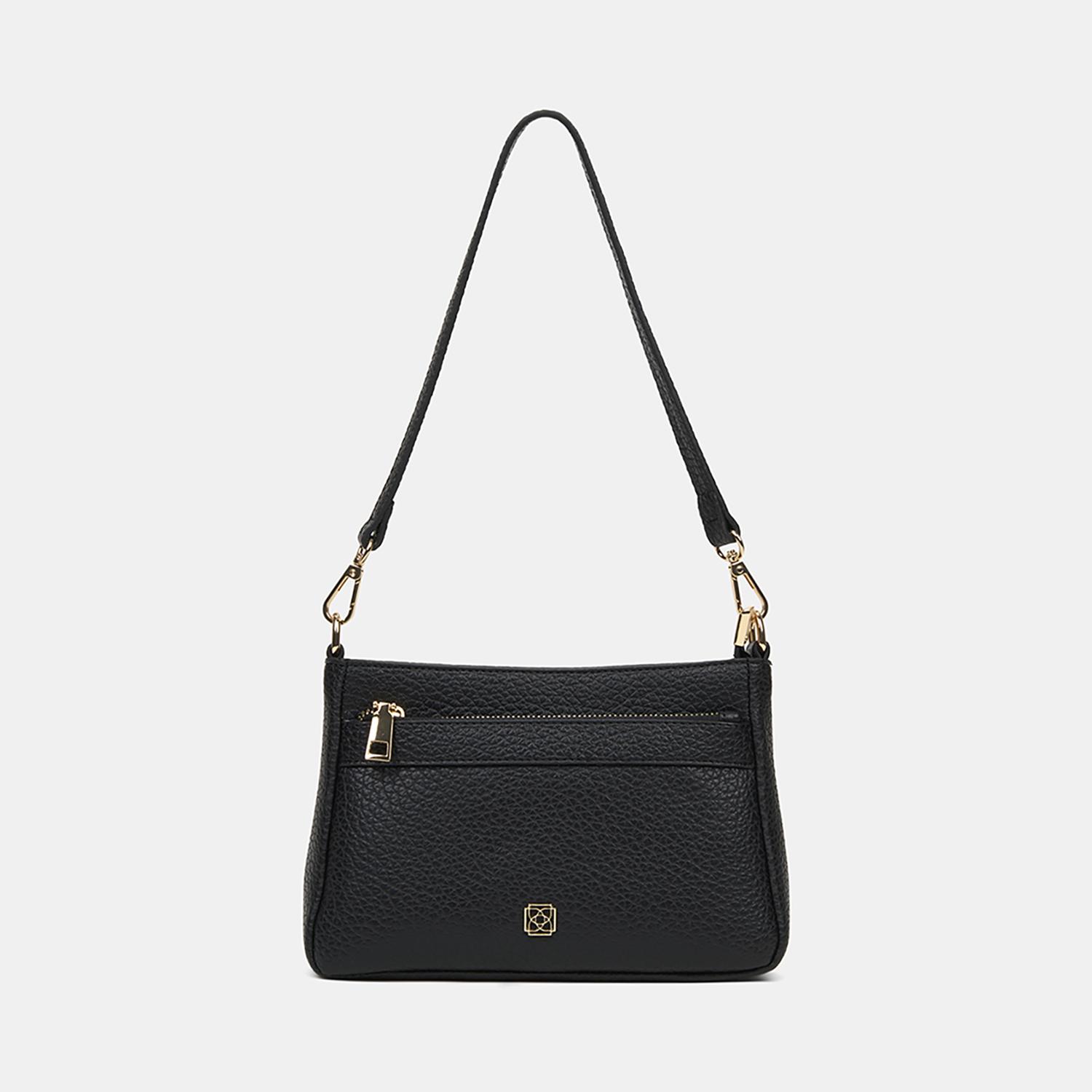 Kadın Siyah Dokulu Fermuar Detaylı Postacı Çantası