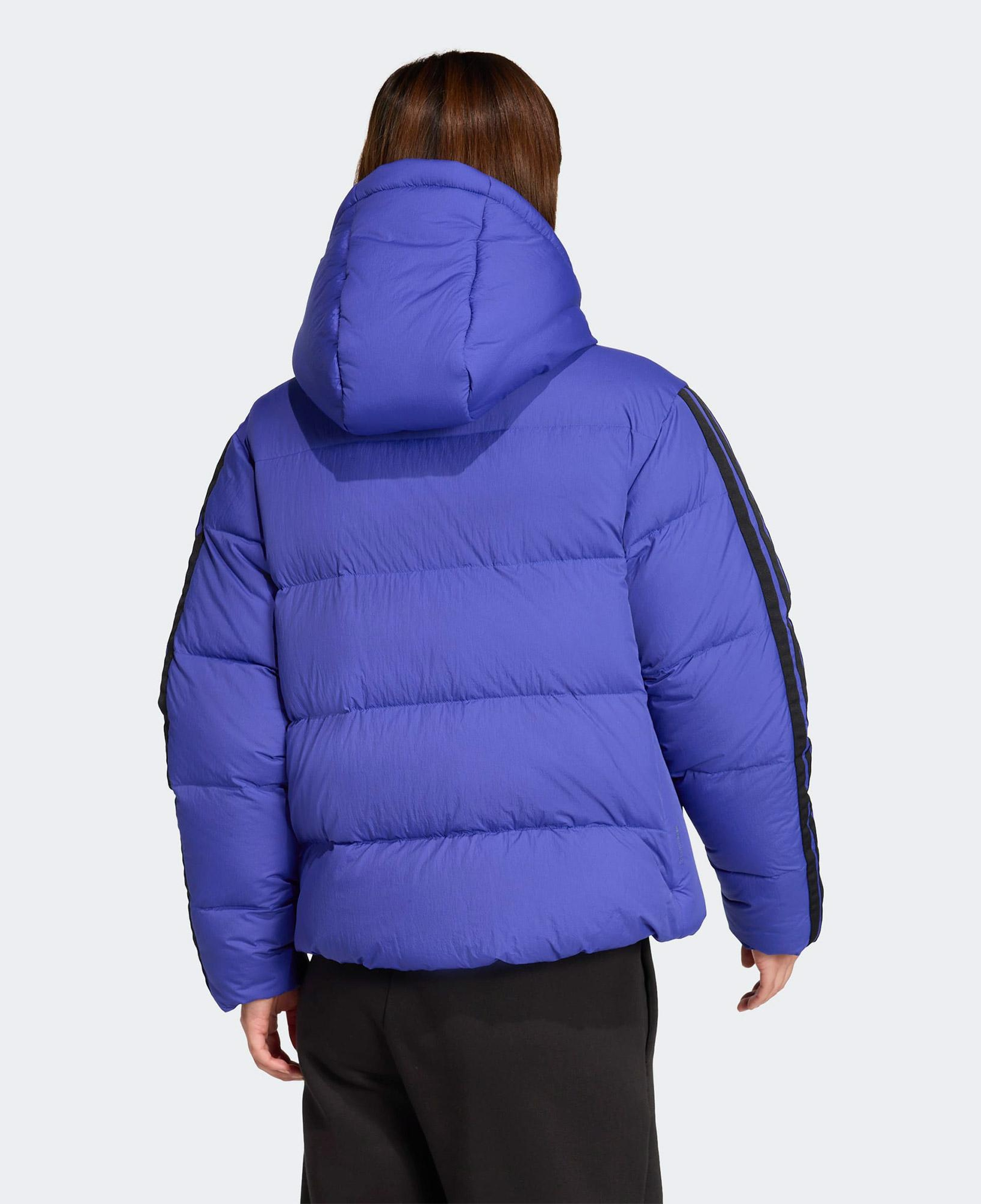 adidas Essentials Climawarm 3 Stripes Puffer Down Kapüşonlu Kadın Mavi Outdoor Montu