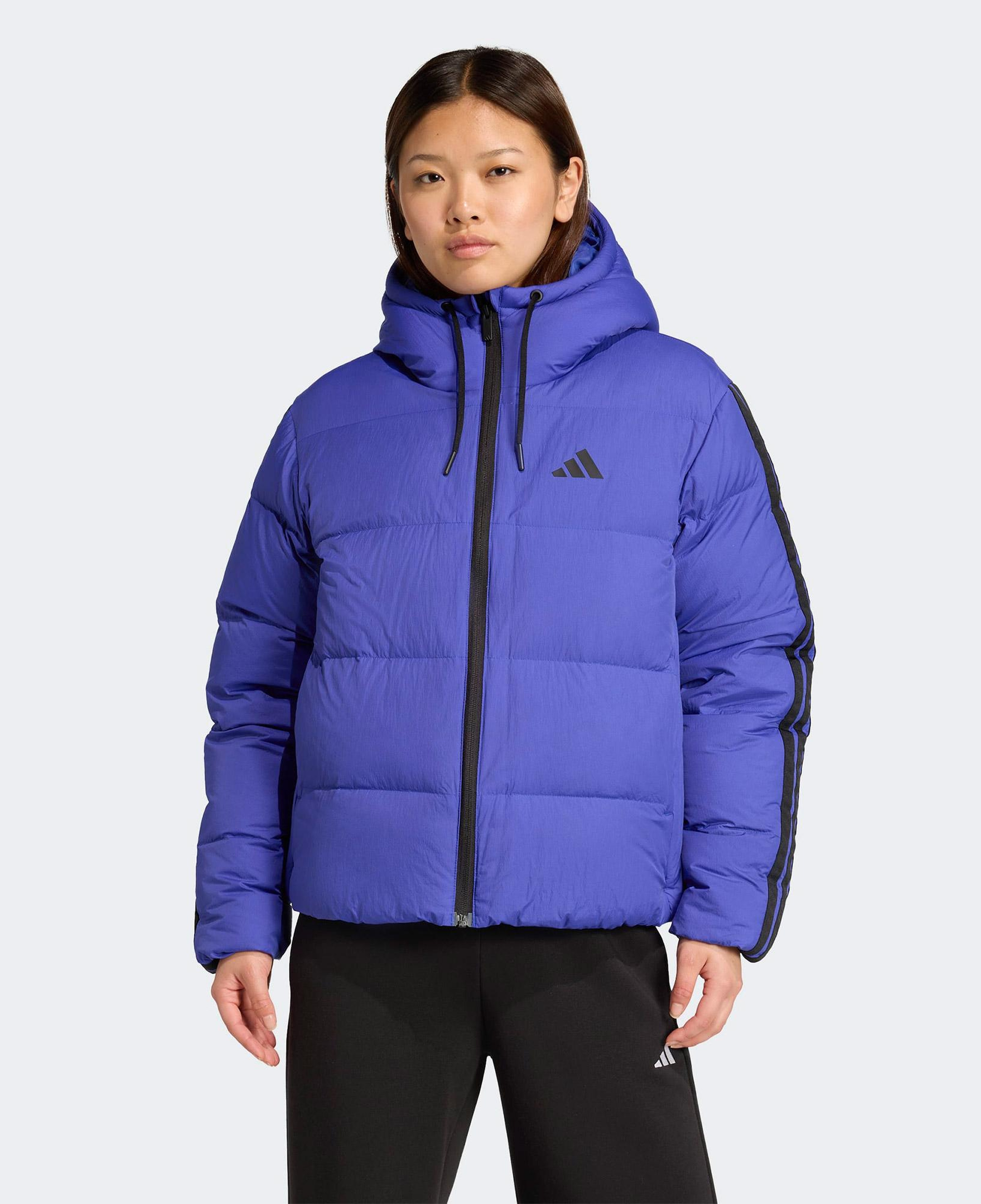 adidas Essentials Climawarm 3 Stripes Puffer Down Kapüşonlu Kadın Mavi Outdoor Montu