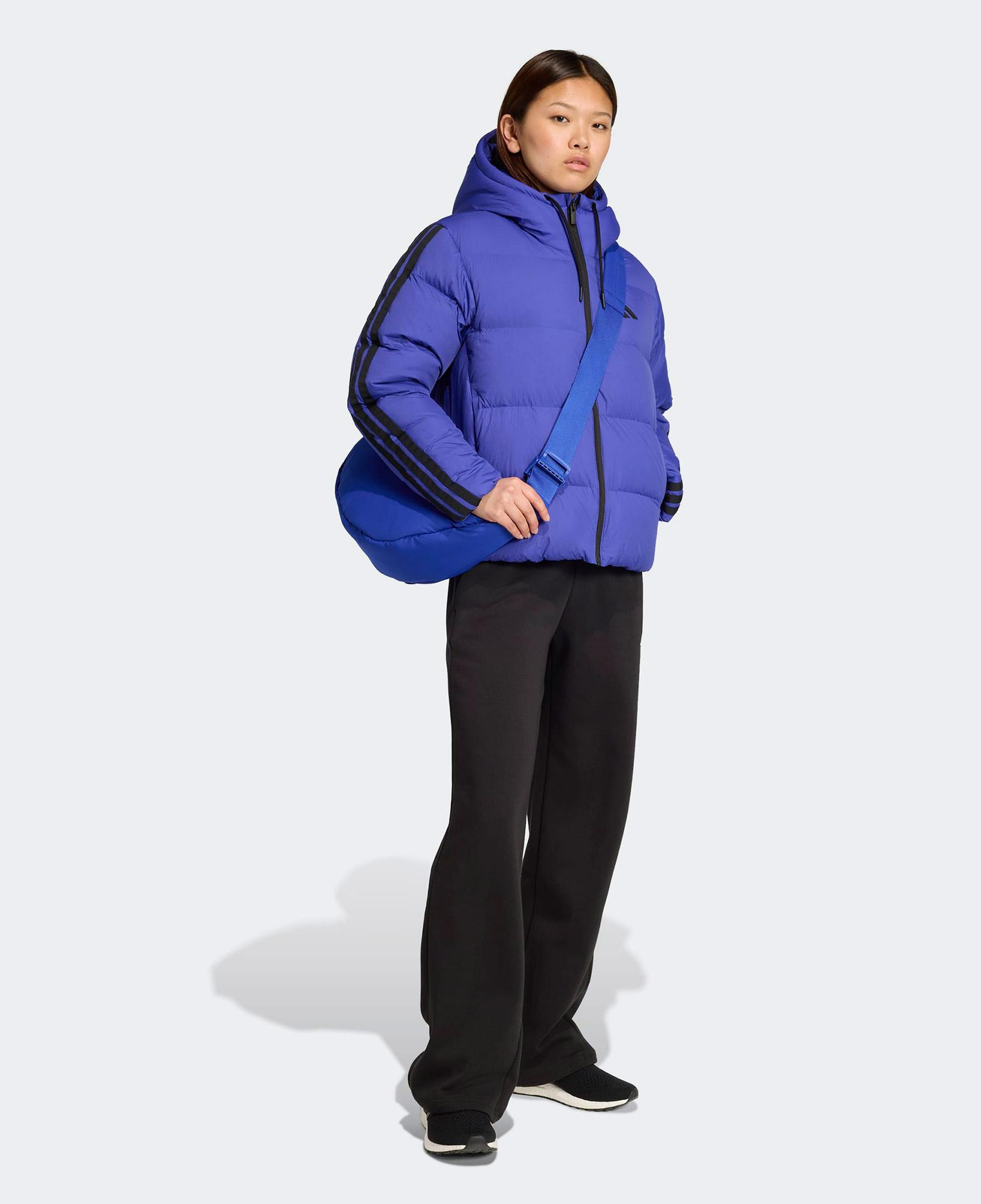 adidas Essentials Climawarm 3 Stripes Puffer Down Kapüşonlu Kadın Mavi Outdoor Montu