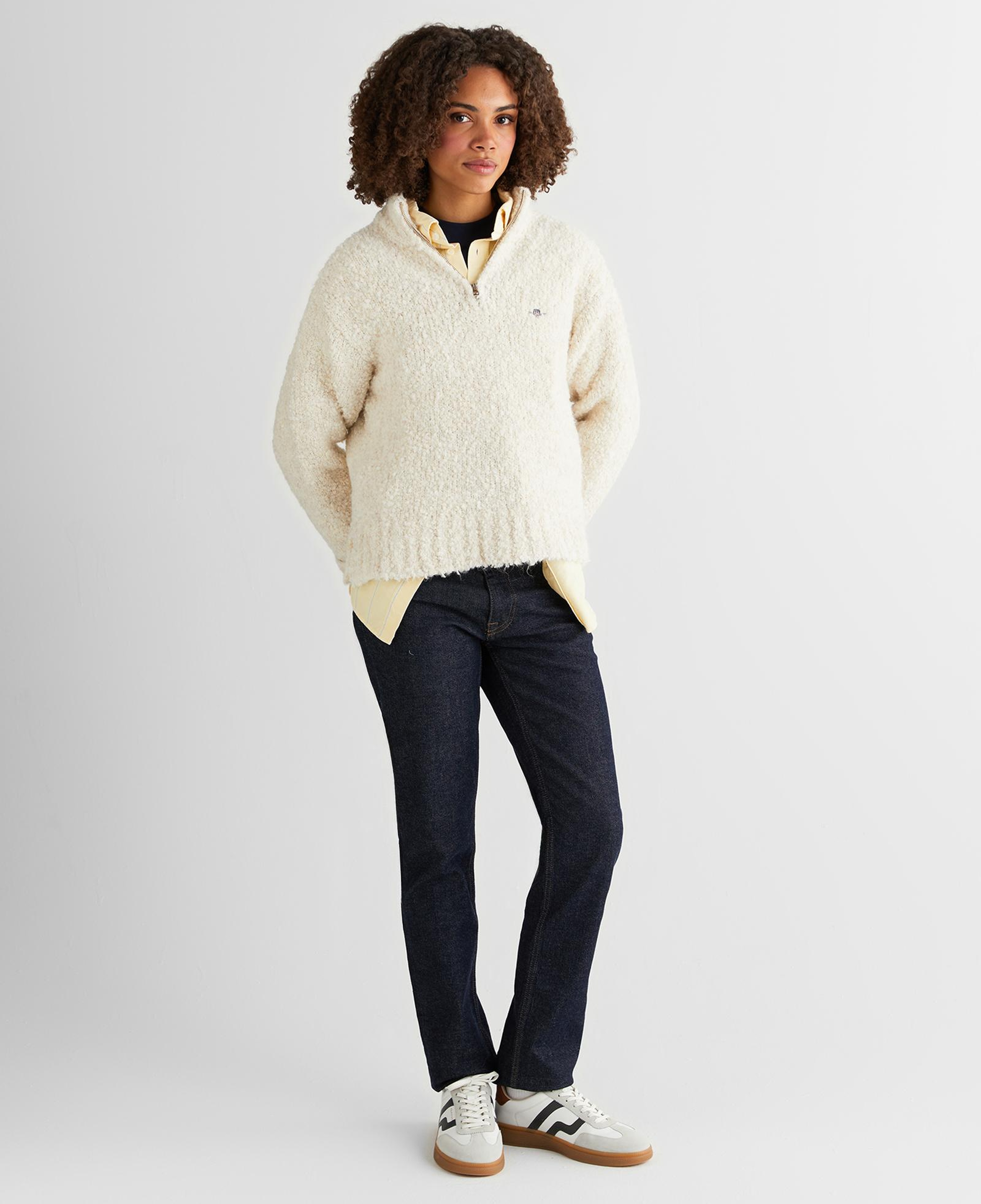 GANT Kadın Krem Relaxed Fit Yarım Fermuarlı Triko