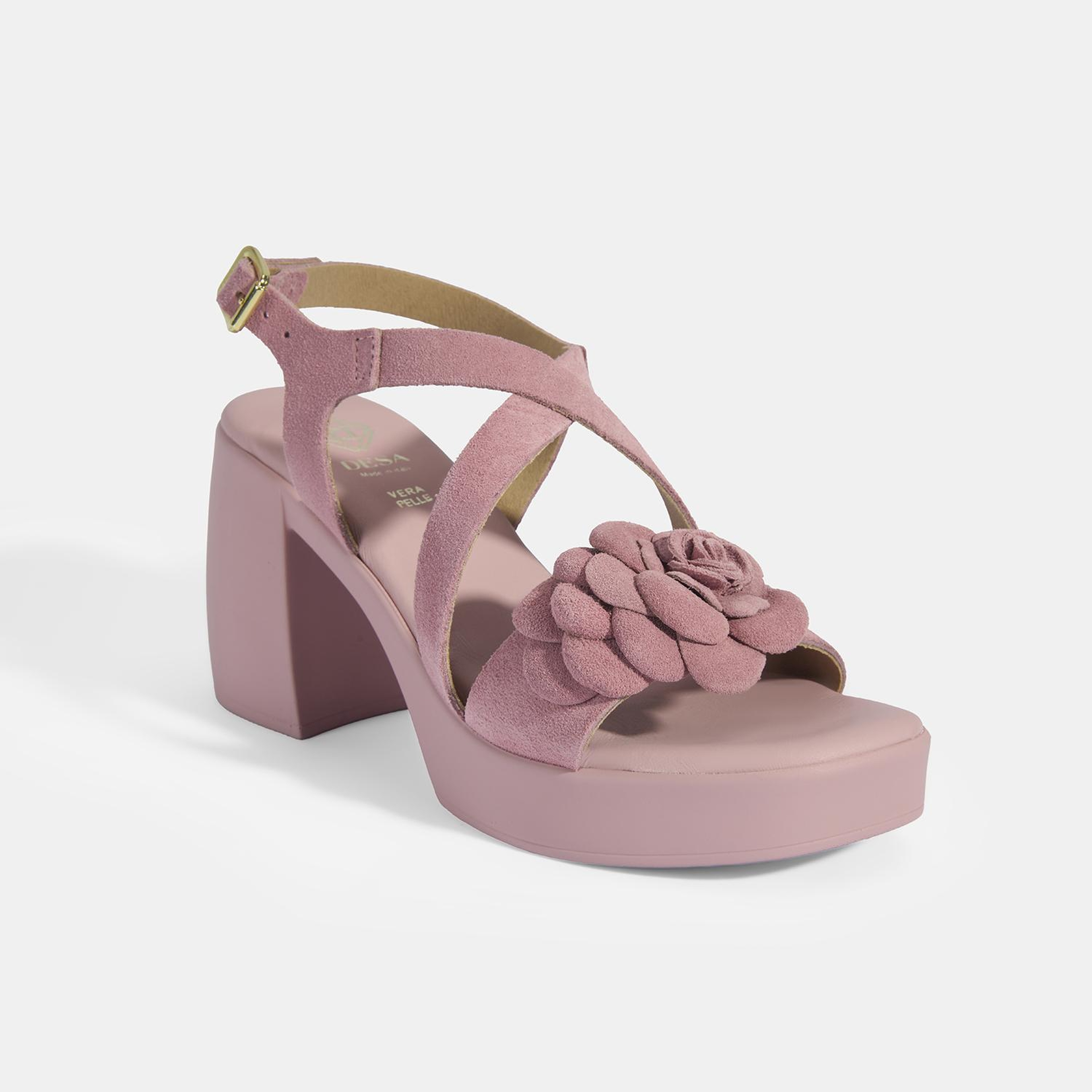 Kadın Pembe Ayarlanabilir Tokalı Süet Topuklu Sandalet