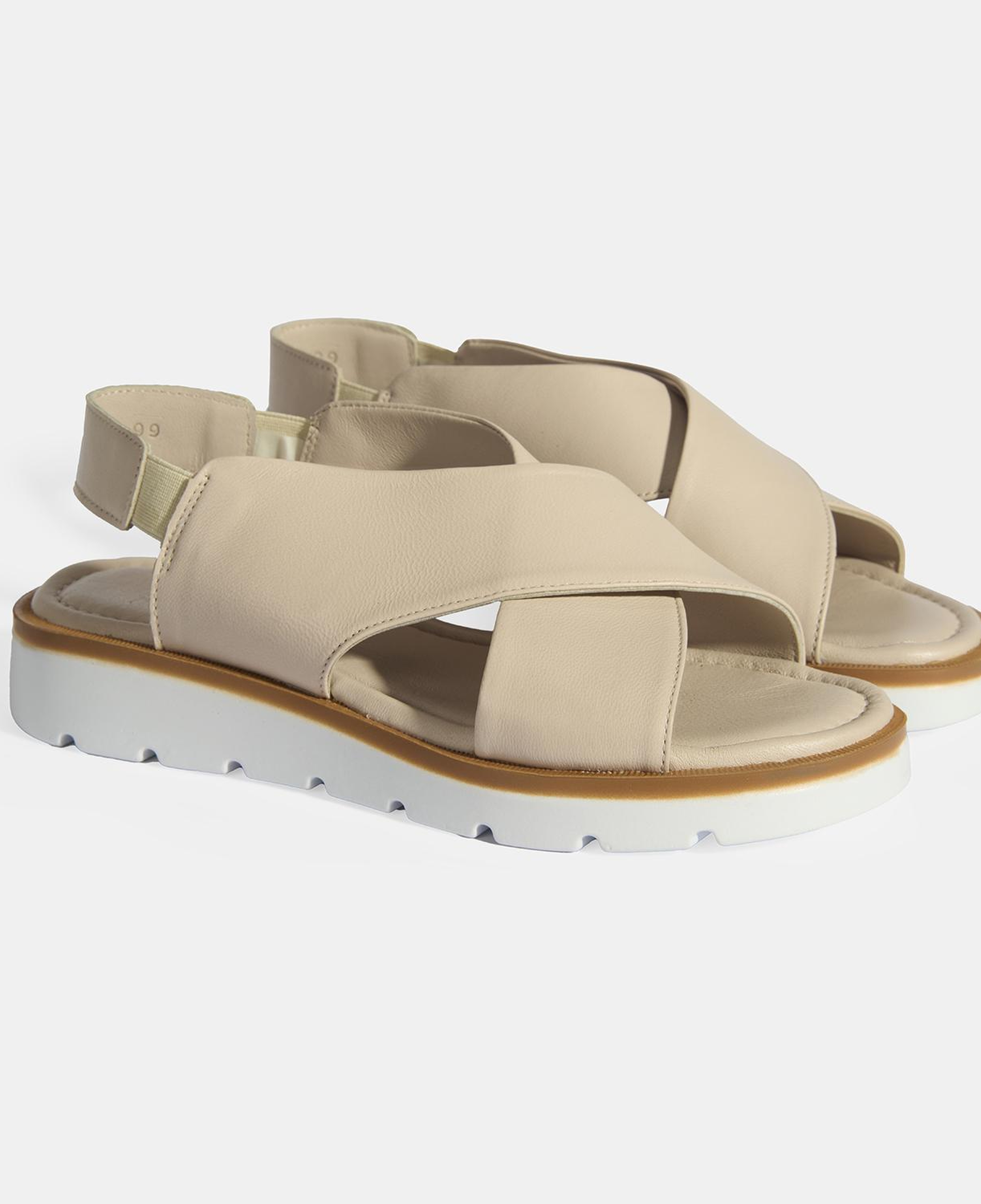 Krem Kadın Lastik Bantlı Deri Sandalet