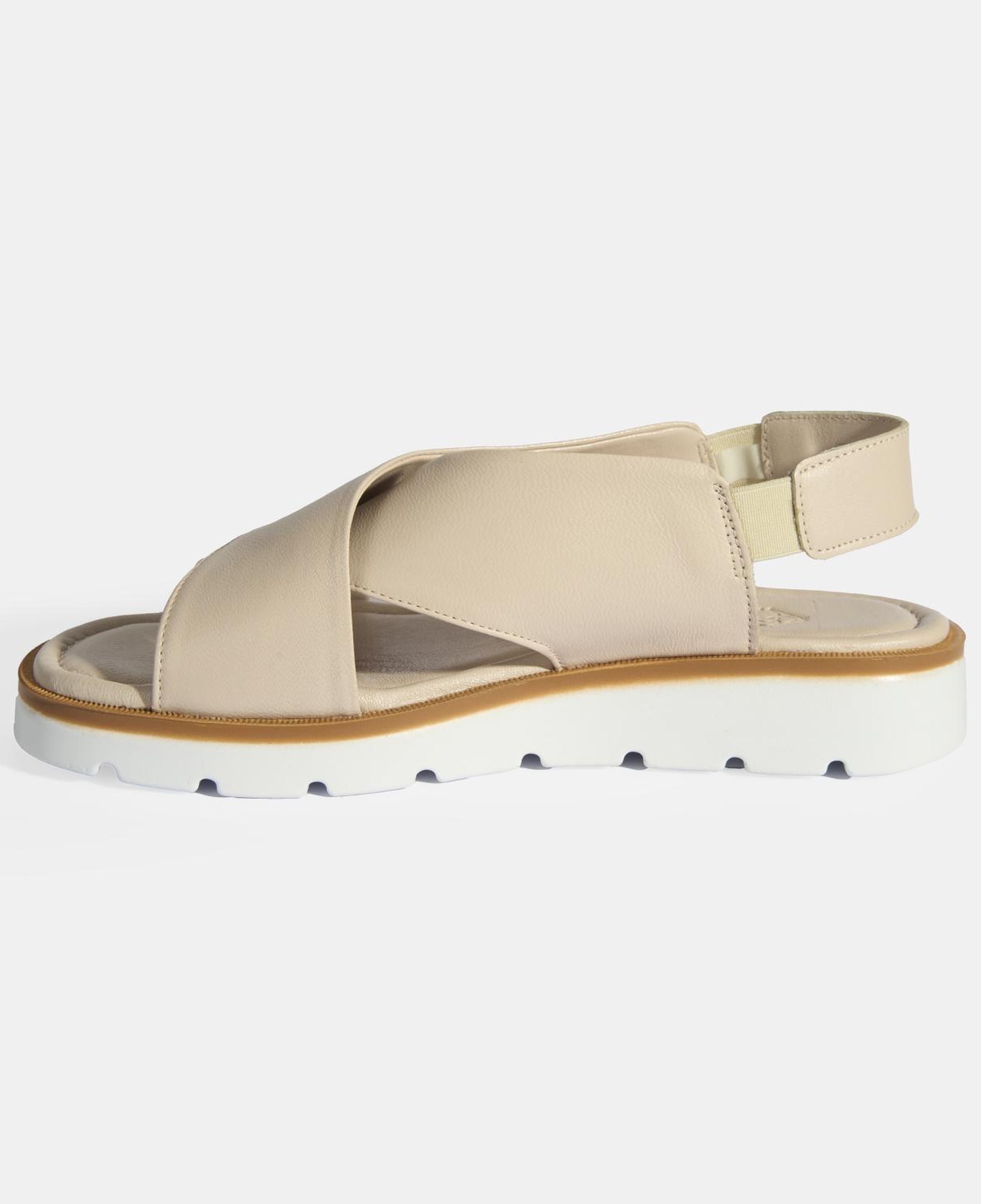 Krem Kadın Lastik Bantlı Deri Sandalet