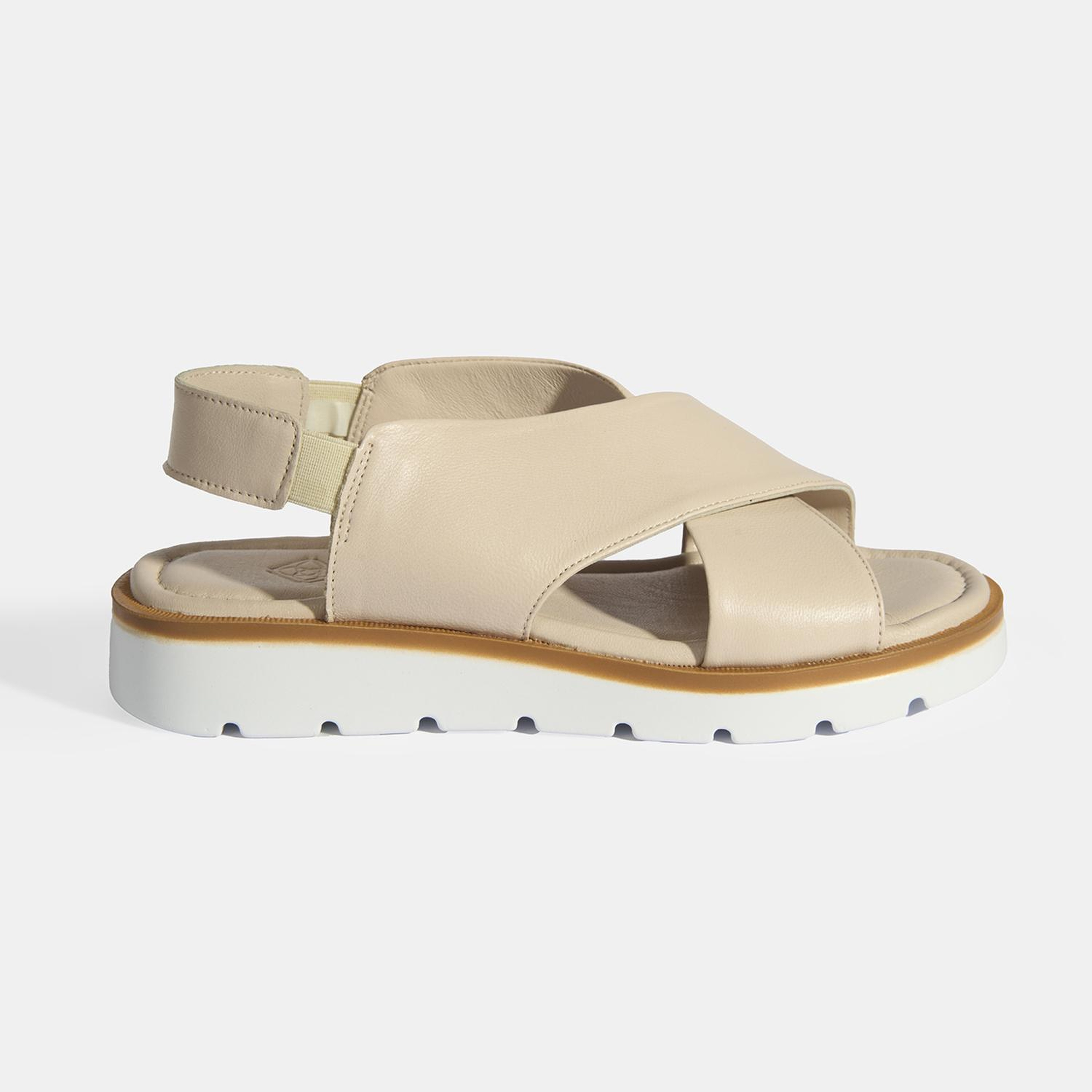 Krem Kadın Lastik Bantlı Deri Sandalet