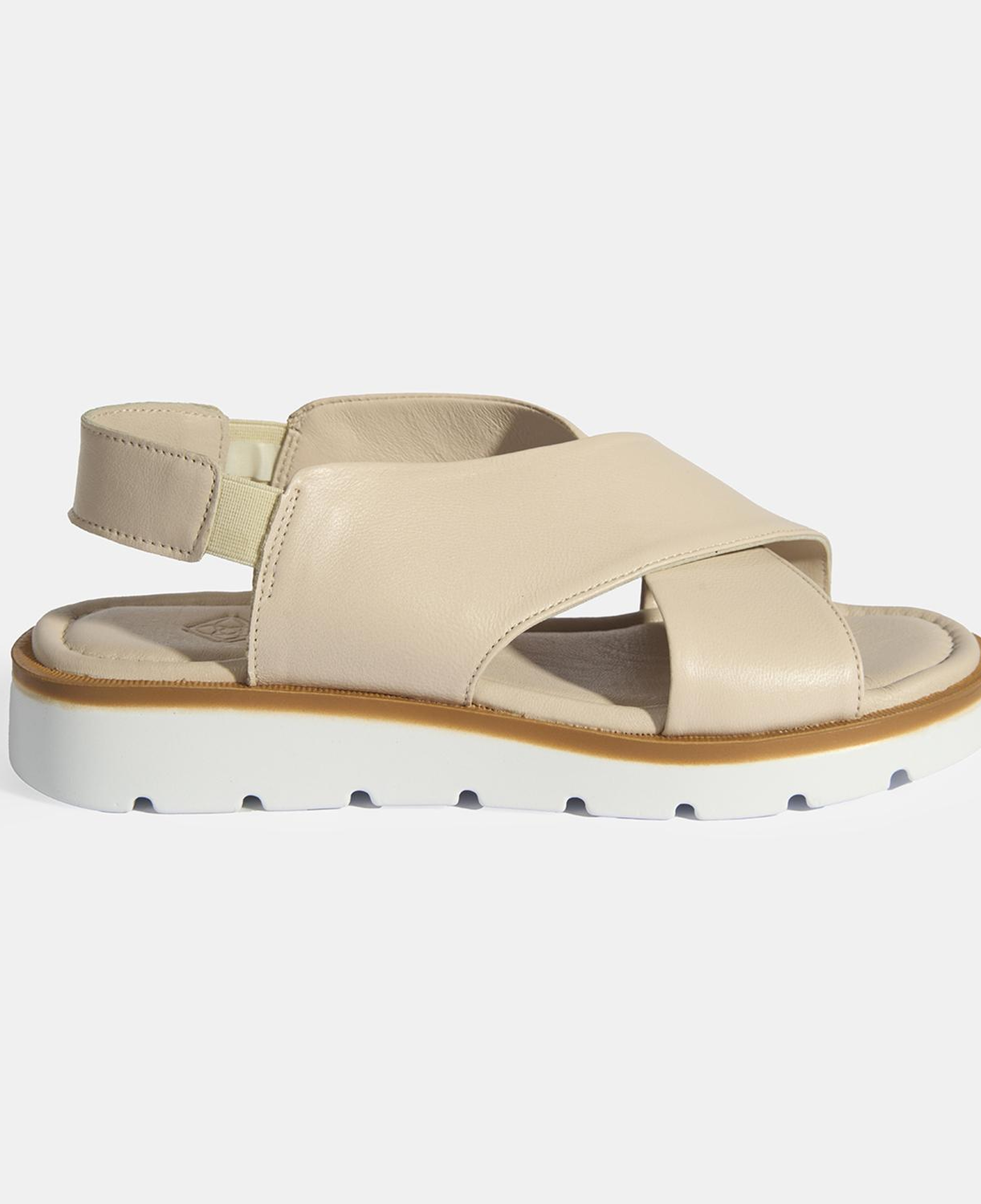 Krem Kadın Lastik Bantlı Deri Sandalet