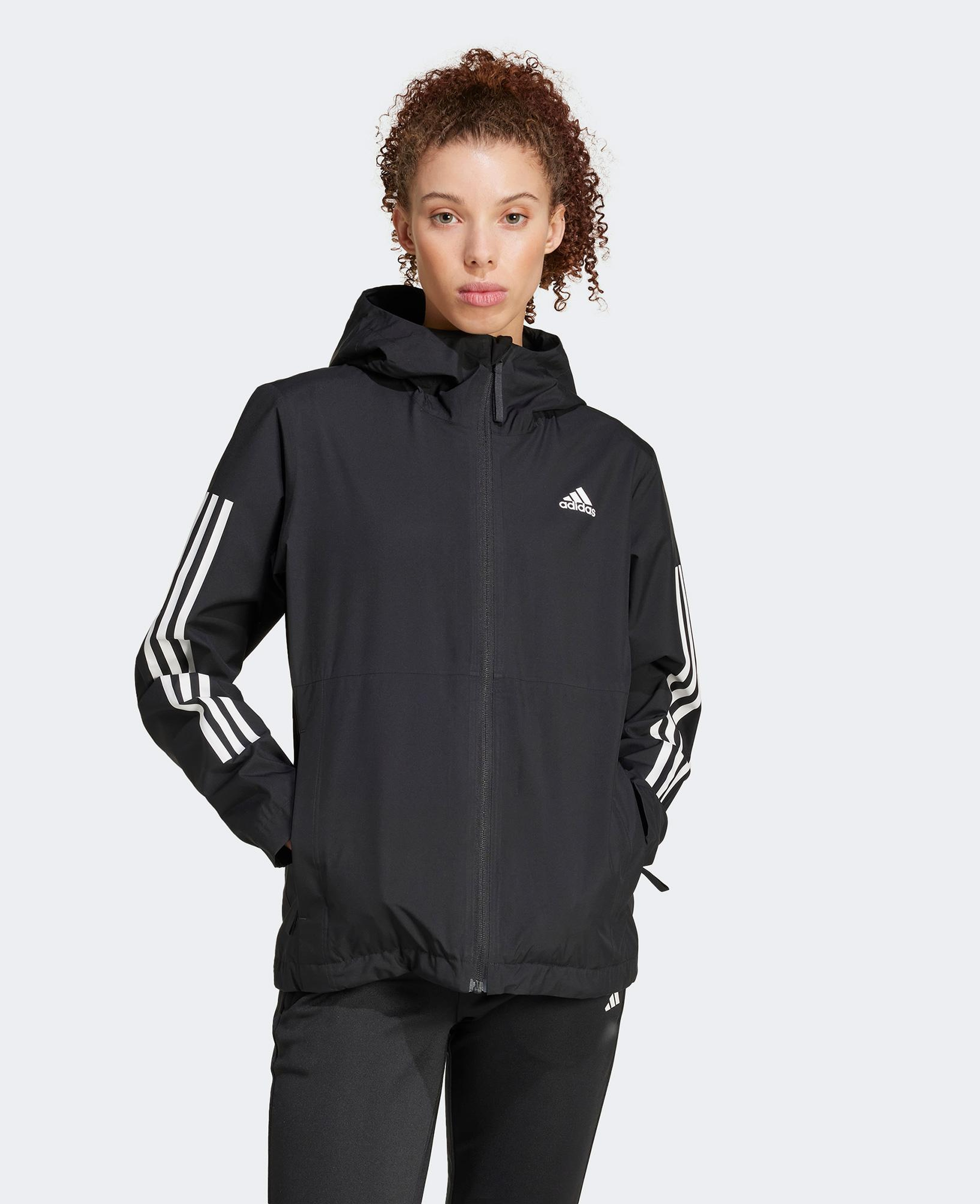 adidas Essentials 3 Striped Rain.RDY Kadın Siyah Günlük Mont