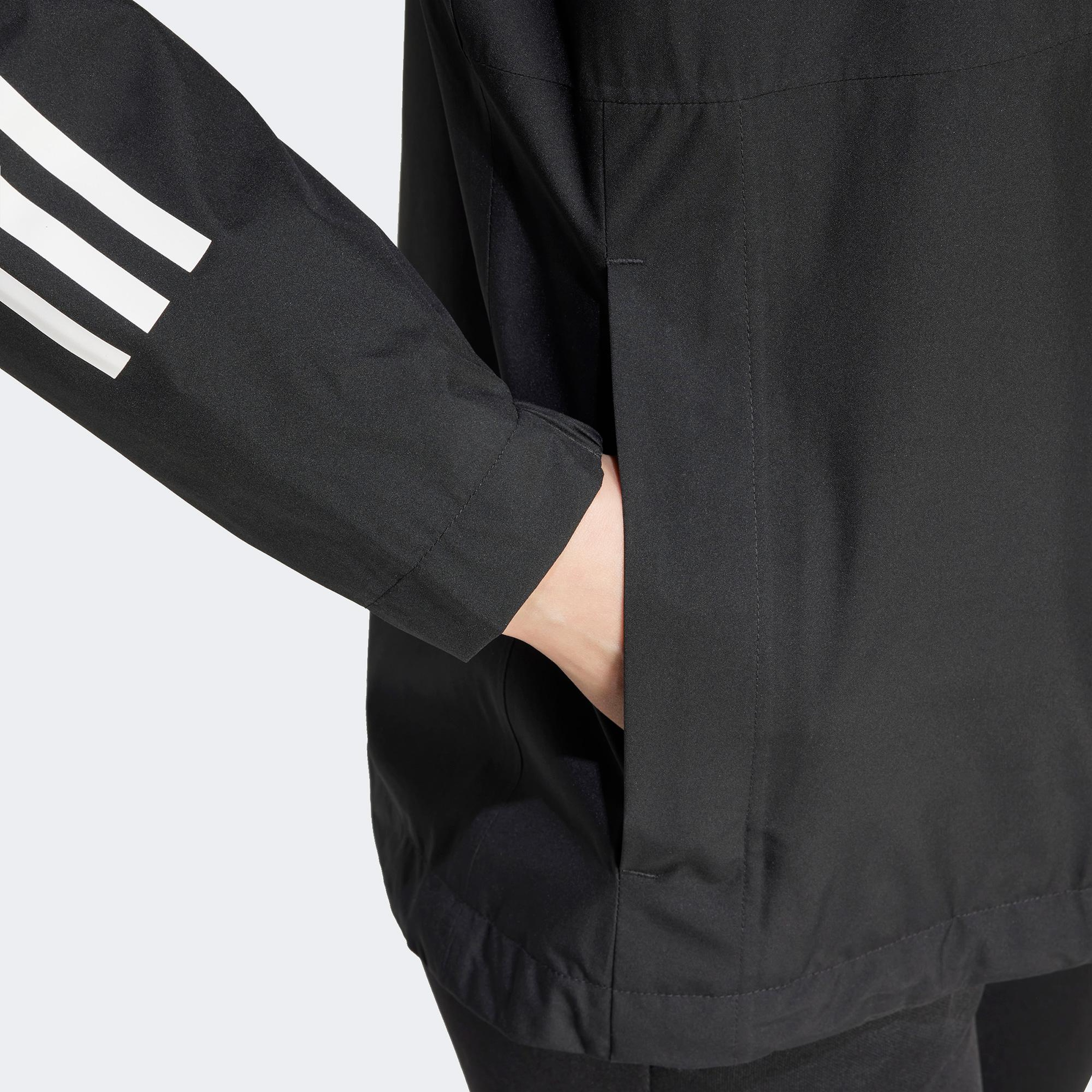 adidas Essentials 3 Striped Rain.RDY Kadın Siyah Günlük Mont