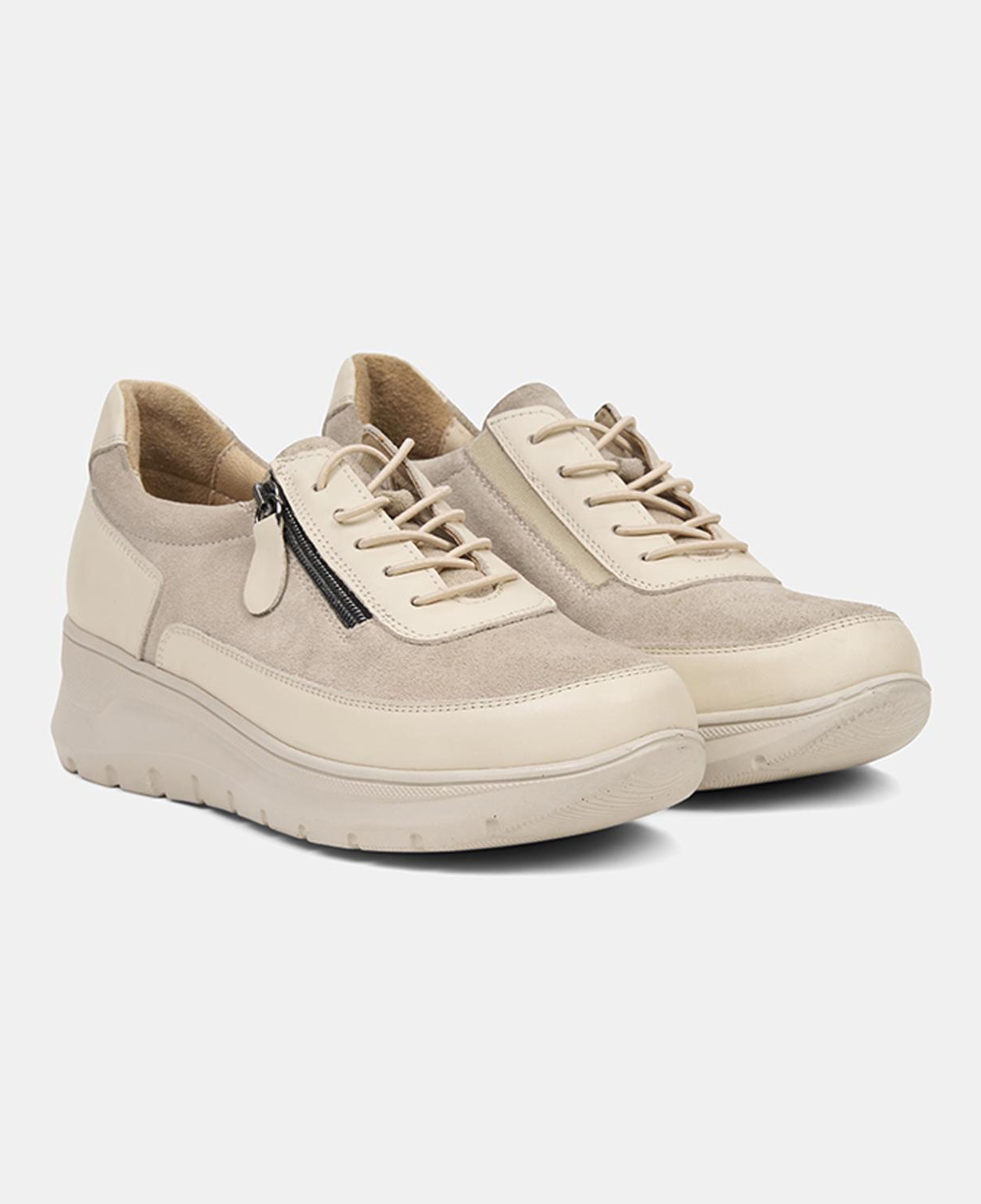 Kadın Bej DesaComfort Fermuarlı Deri Spor Ayakkabı