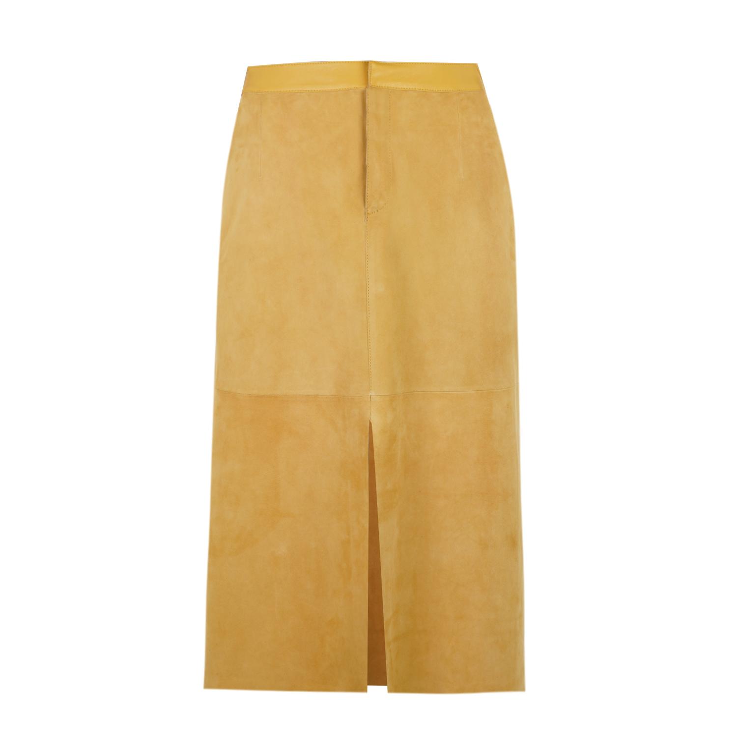 Caliana Sarı Kadın Süet Deri Etek