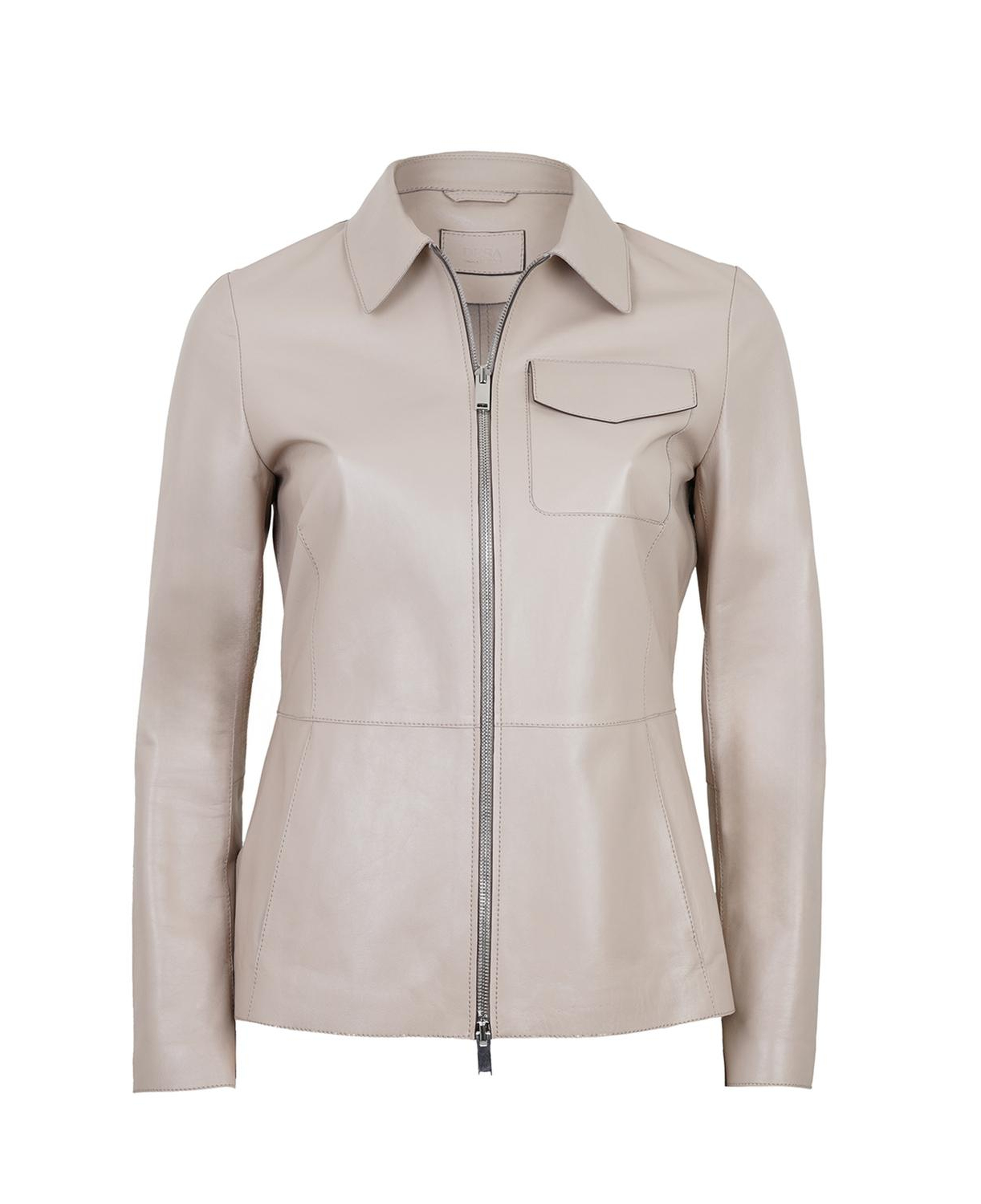 Kadın Bej Gömlek Yakalı Deri Ceket