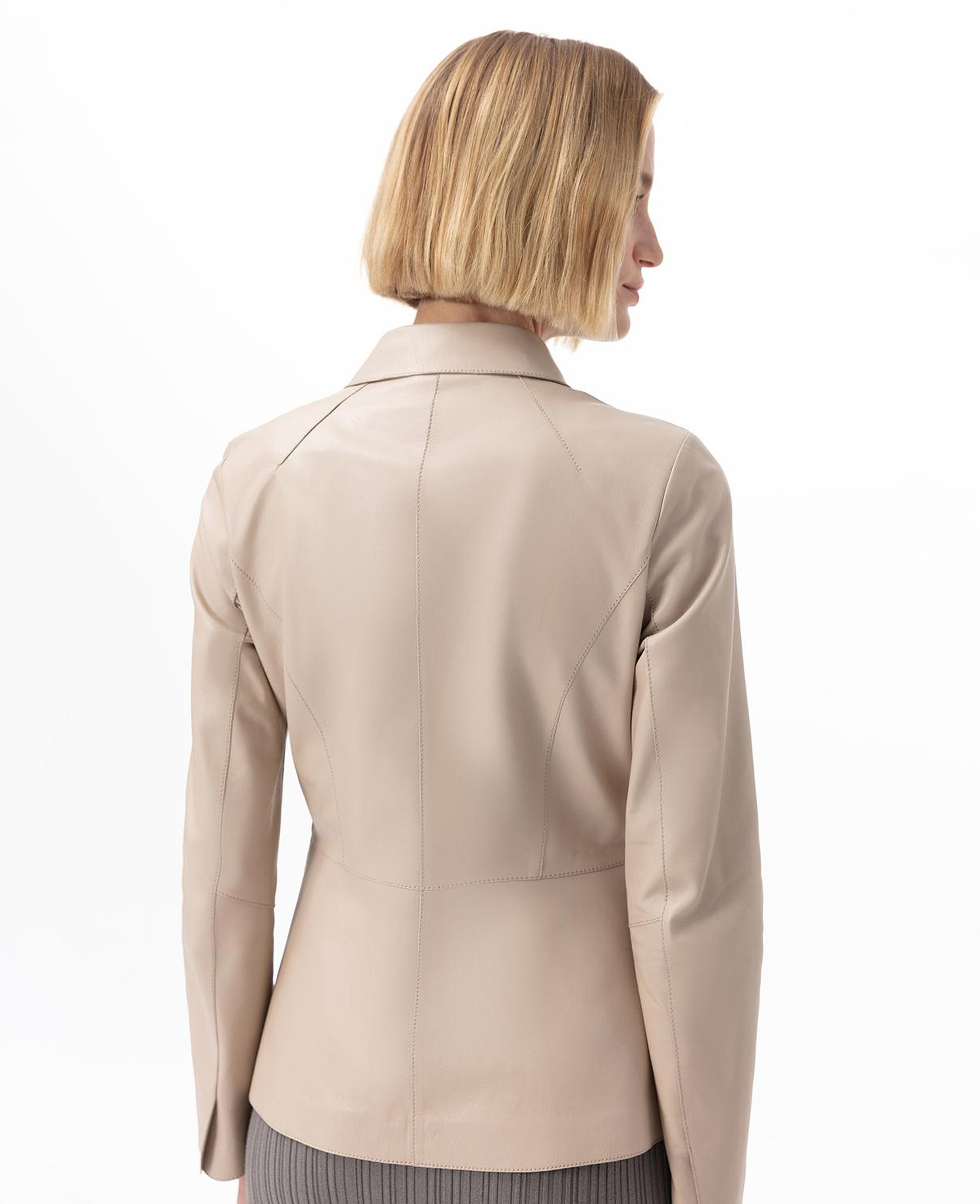 Kadın Bej Gömlek Yakalı Deri Ceket