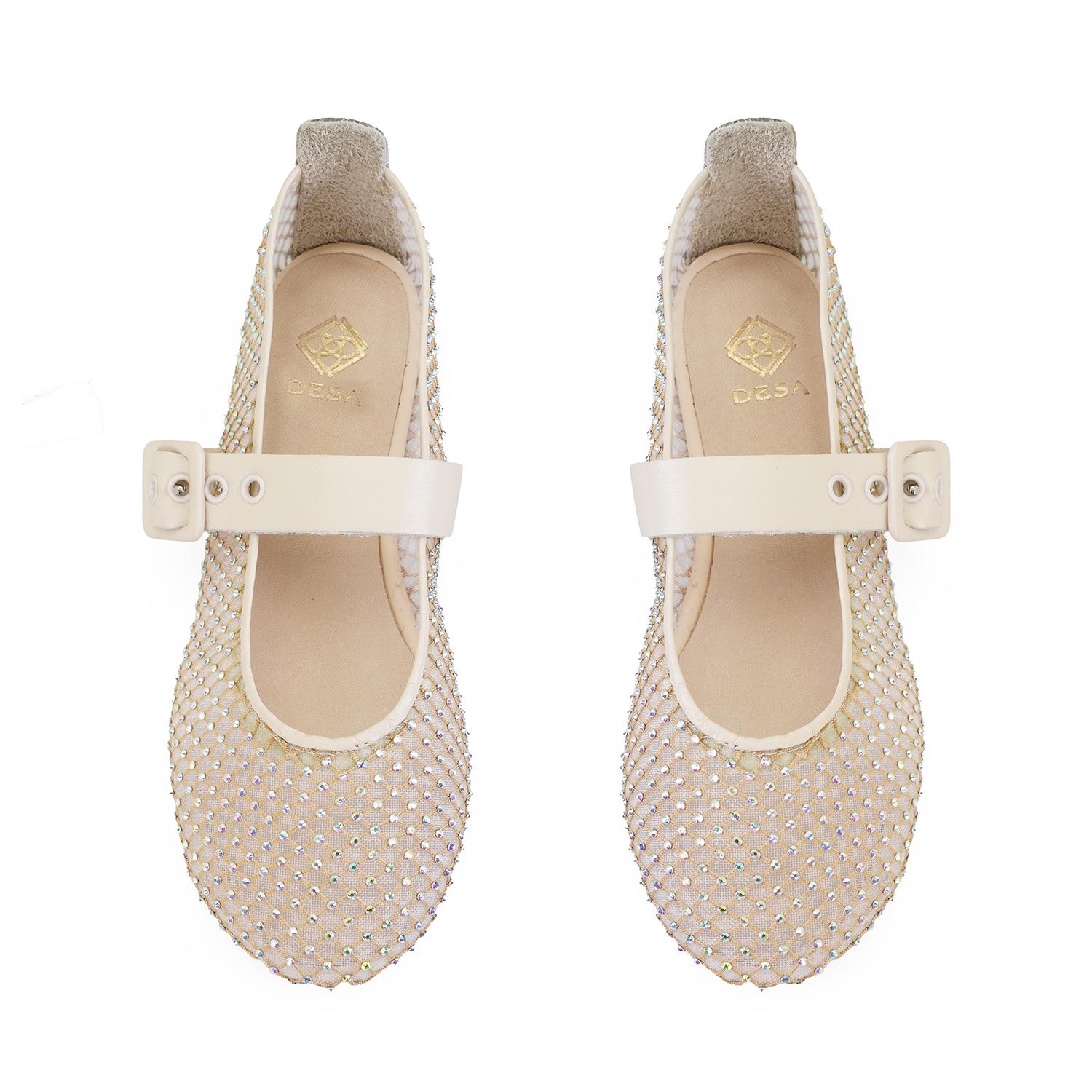 Kadın Bej Parlak Taş Detaylı Babet