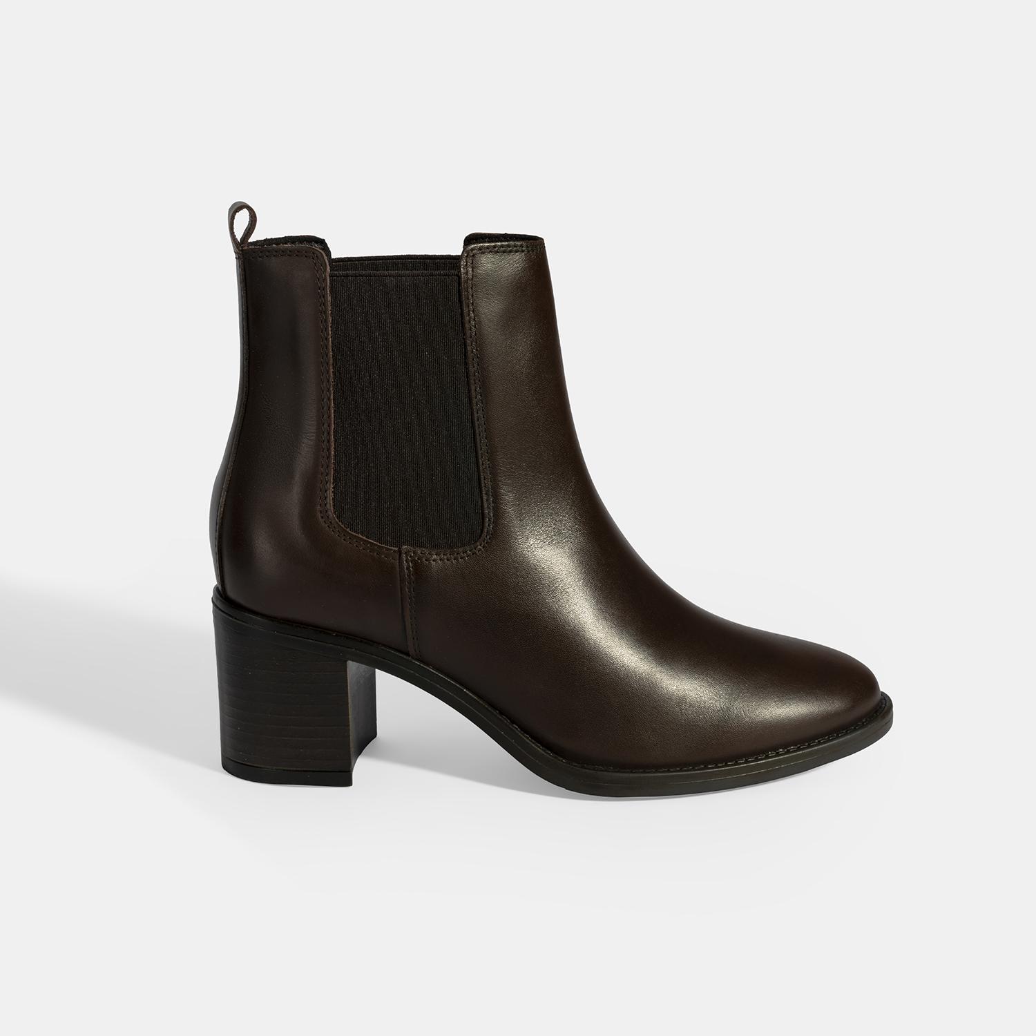 Kadın Kahve Lastikli Topuklu Deri Bot