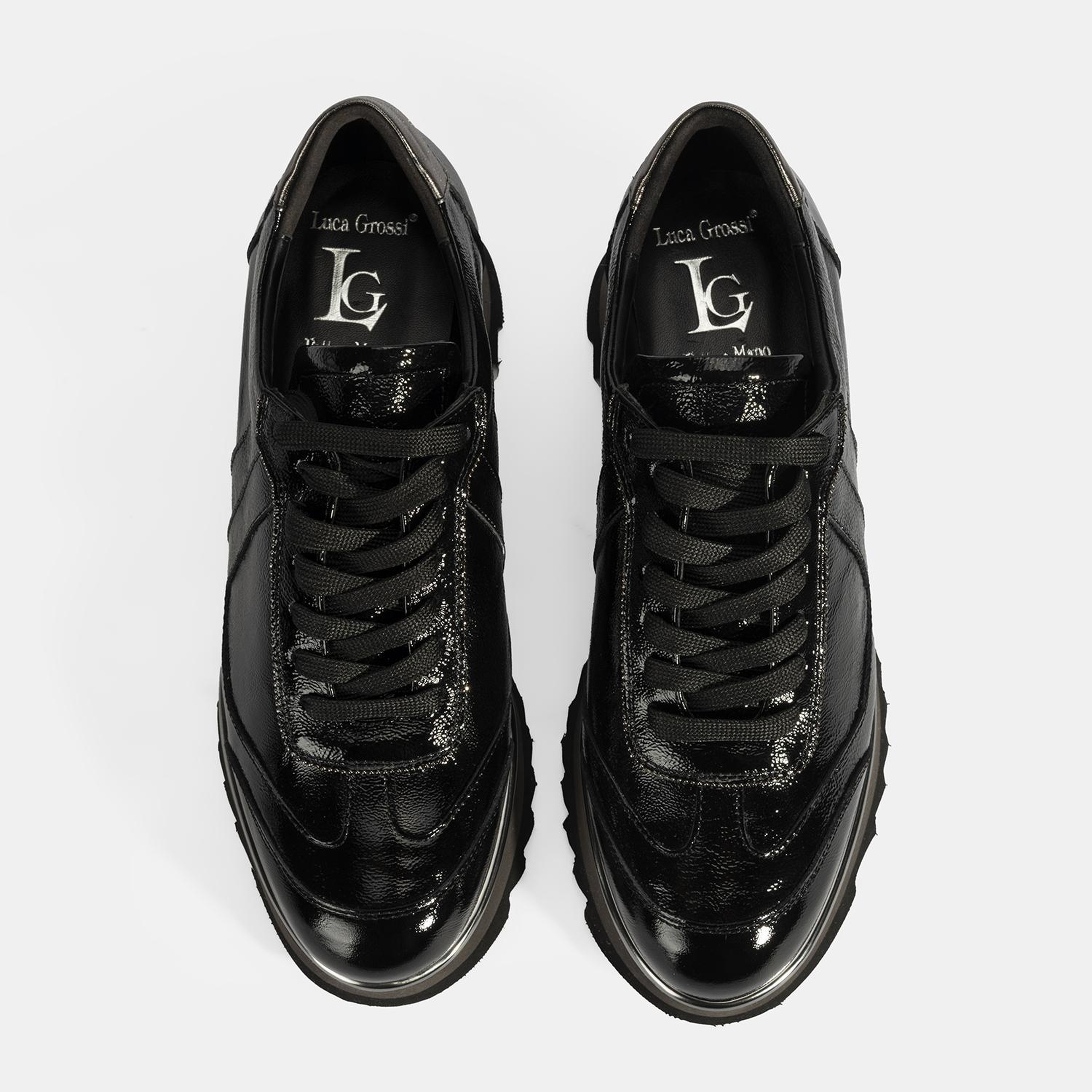 Luca Grossi Kadın Siyah Bağcıklı Rugan Spor Ayakkabı