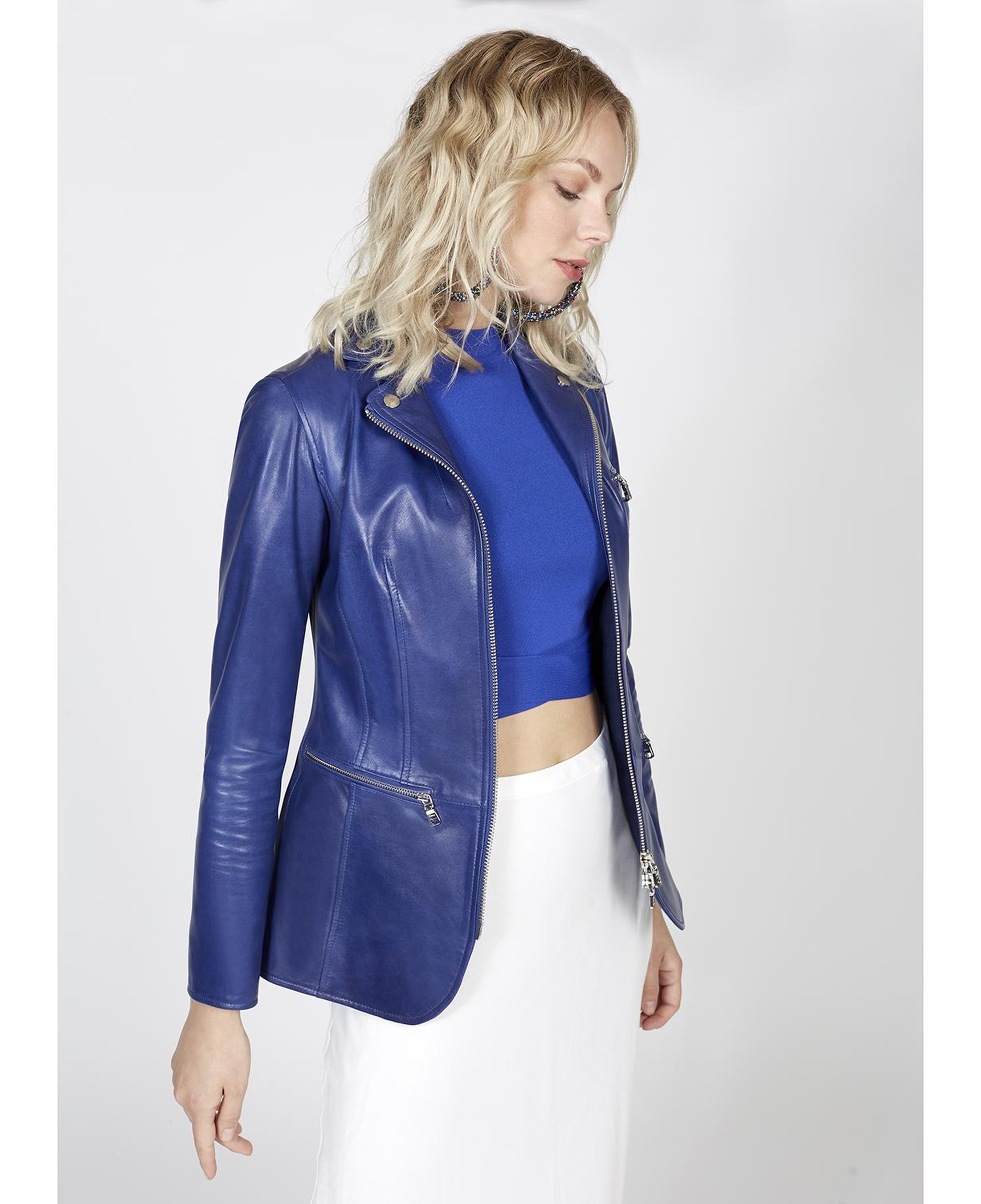 Elenore Kadın Lacivert Deri Blazer Spor Ceket