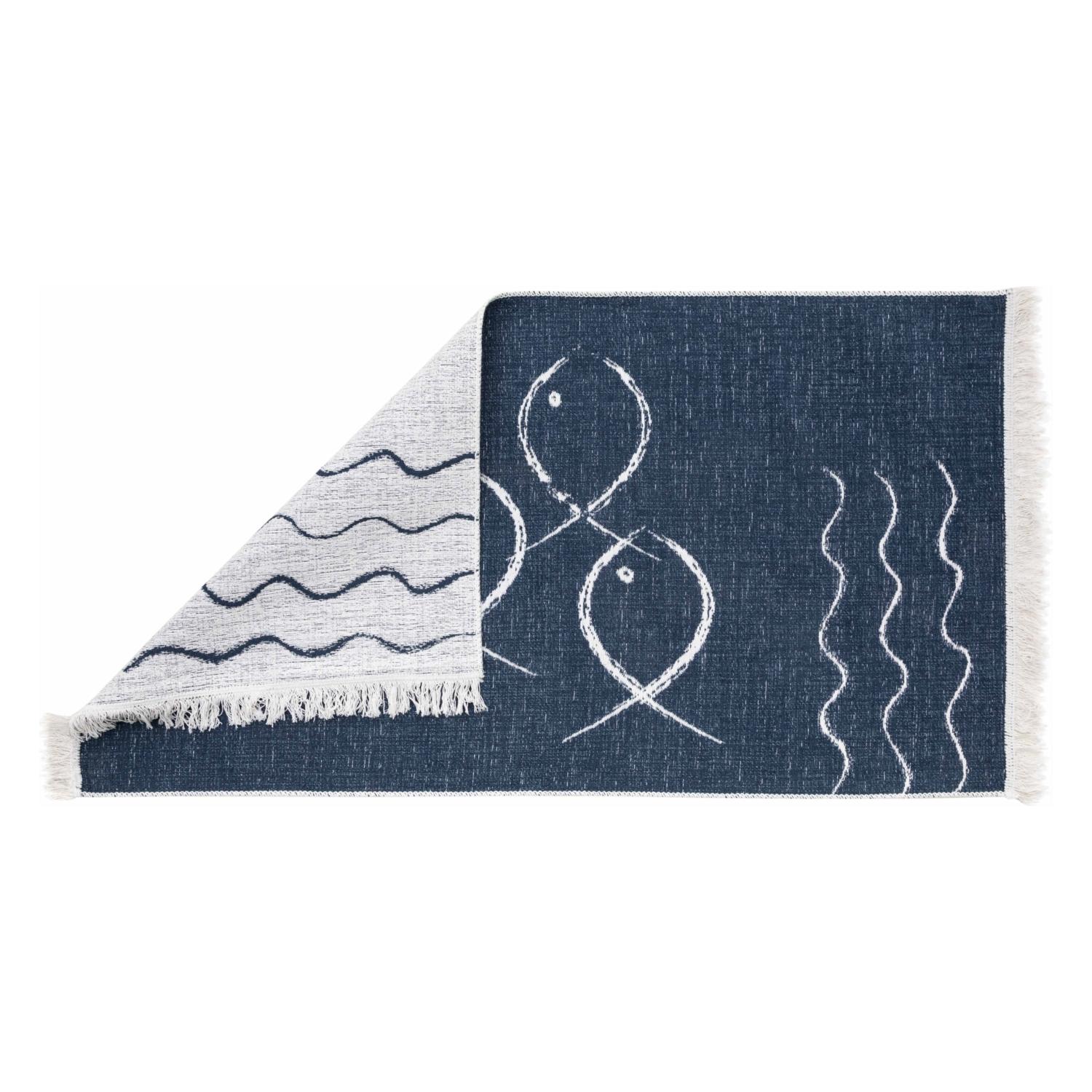 LARISSA FISH ÇİFT TARAFLI KİLİM LACİVERT BEYAZ 80X150