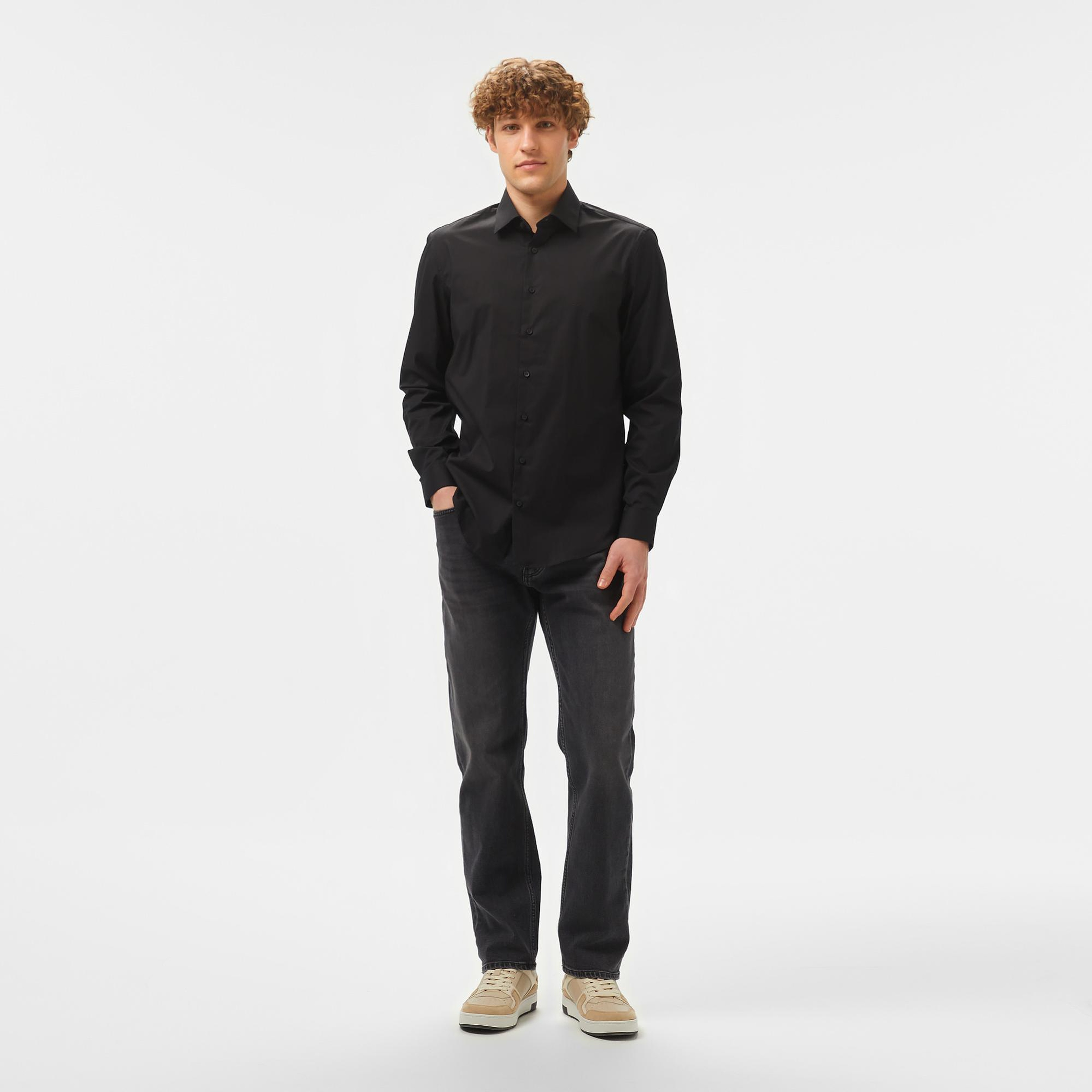 Calvin Klein Poplin Stretch Regular Erkek Siyah Gömlek