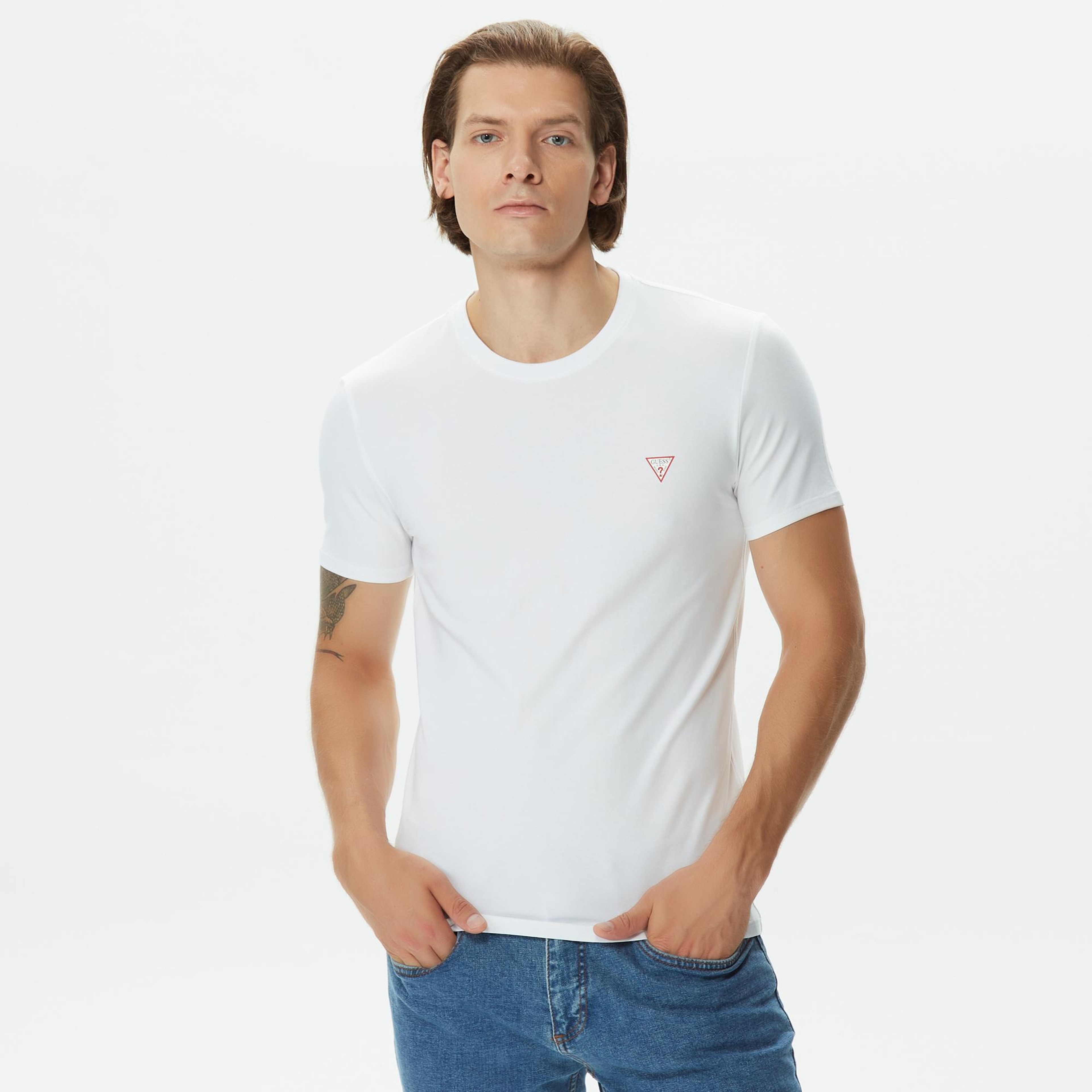 Guess Organic Stretch Jersey Erkek Beyaz T-Shirt