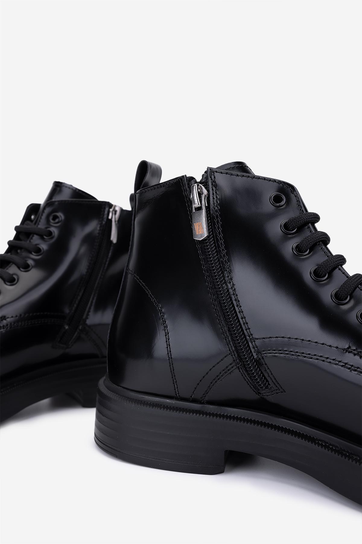 Valmenti Erkek Hakiki Deri Siyah Açma Düz Bot