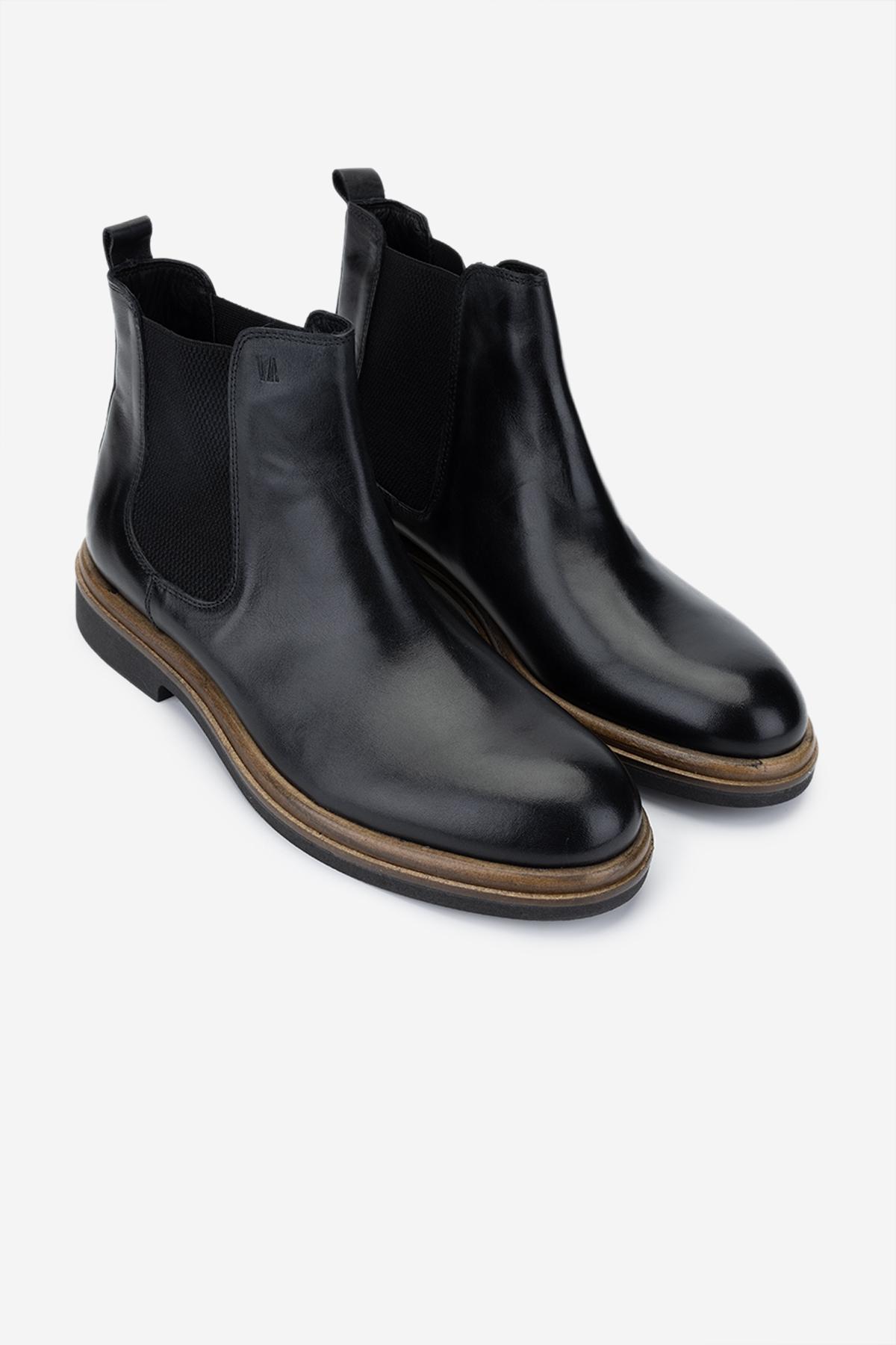 Valmenti Erkek Hakiki Deri Siyah Casual Bot