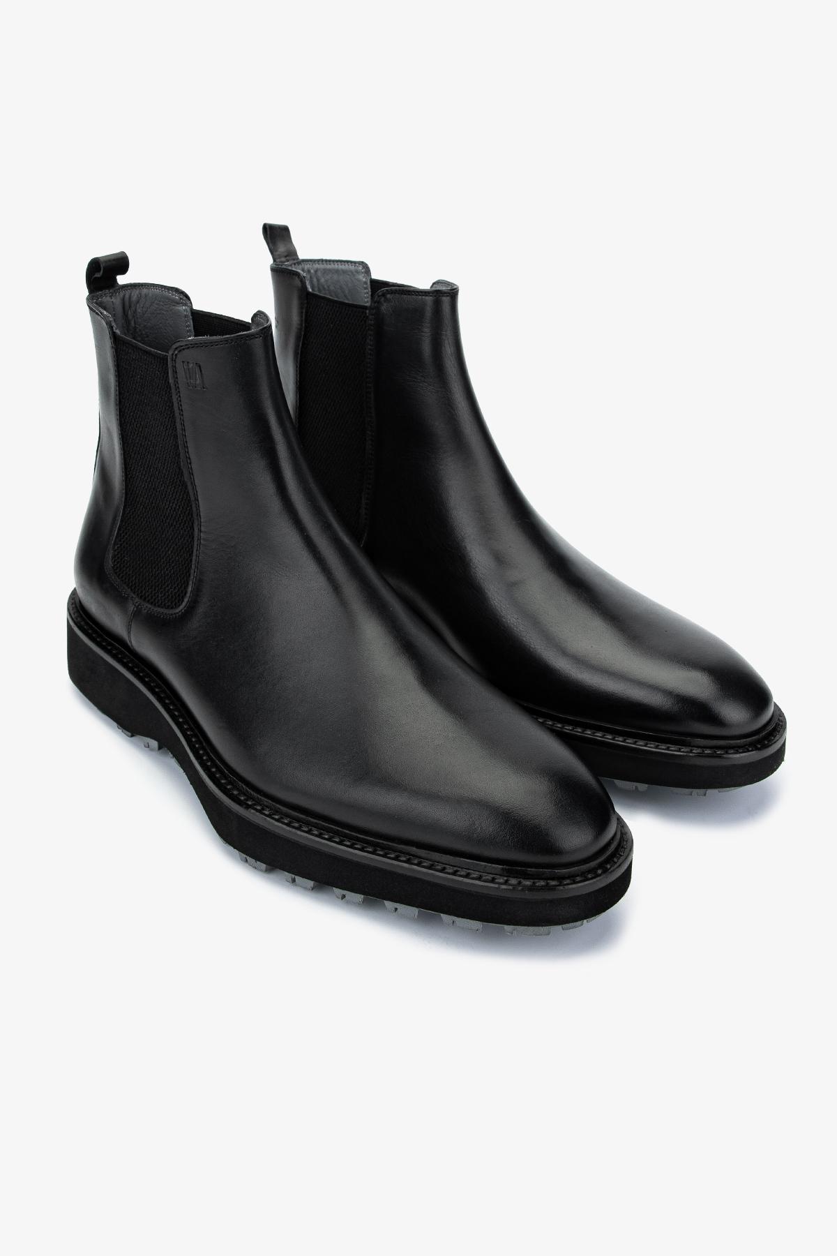 Valmenti Erkek Hakiki Deri Siyah Klasik Bot