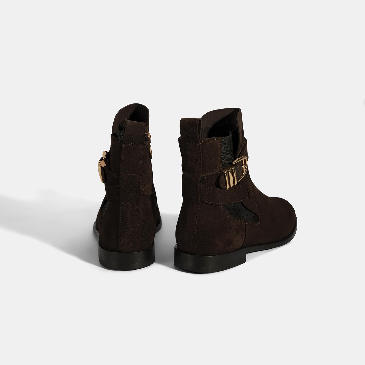 Kadın Kahve Ayarlanabilir Tokalı Süet Bot