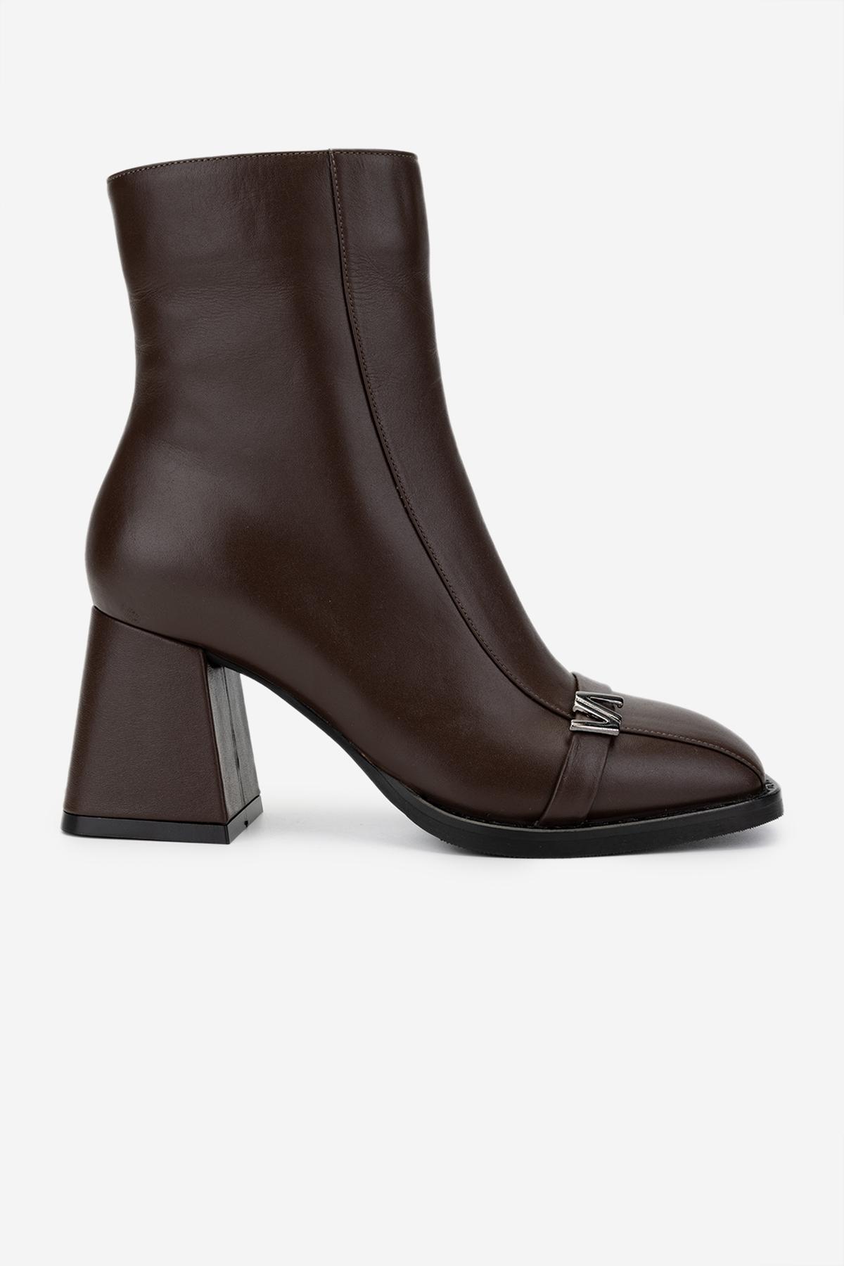 Valmenti Kadın Hakiki Deri Kahverengi Topuklu Bot