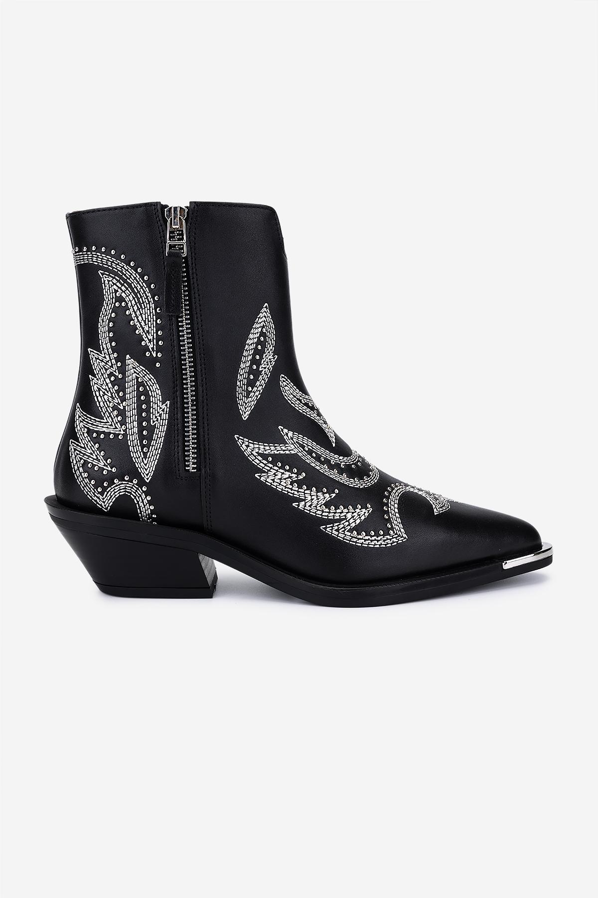 Valmenti Kadın Hakiki Deri Siyah Western Bot