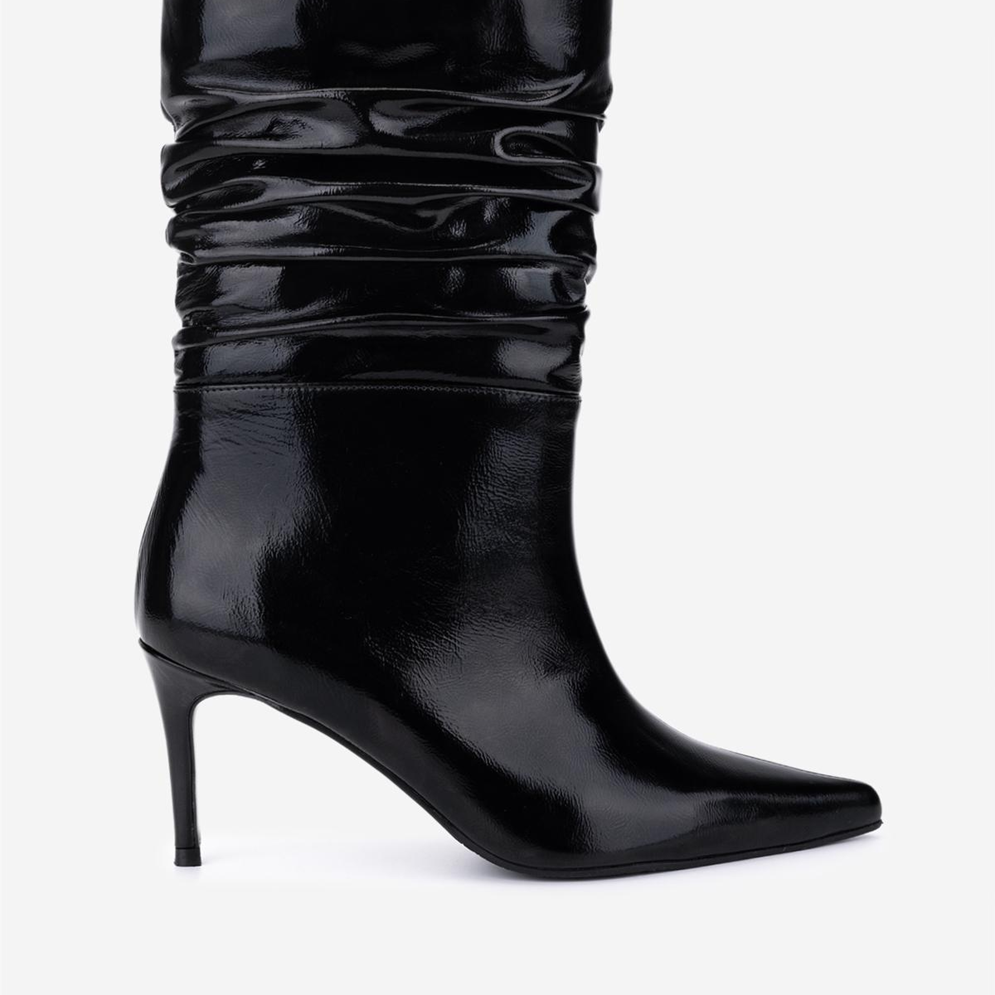 Valmenti Kadın Hakiki Deri Siyah Kırışık Rugan Topuklu Bot