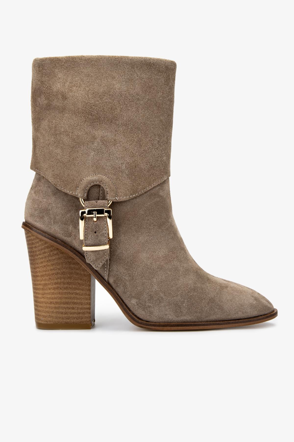 Valmenti Kadın Hakiki Deri Bej Topuklu Bot