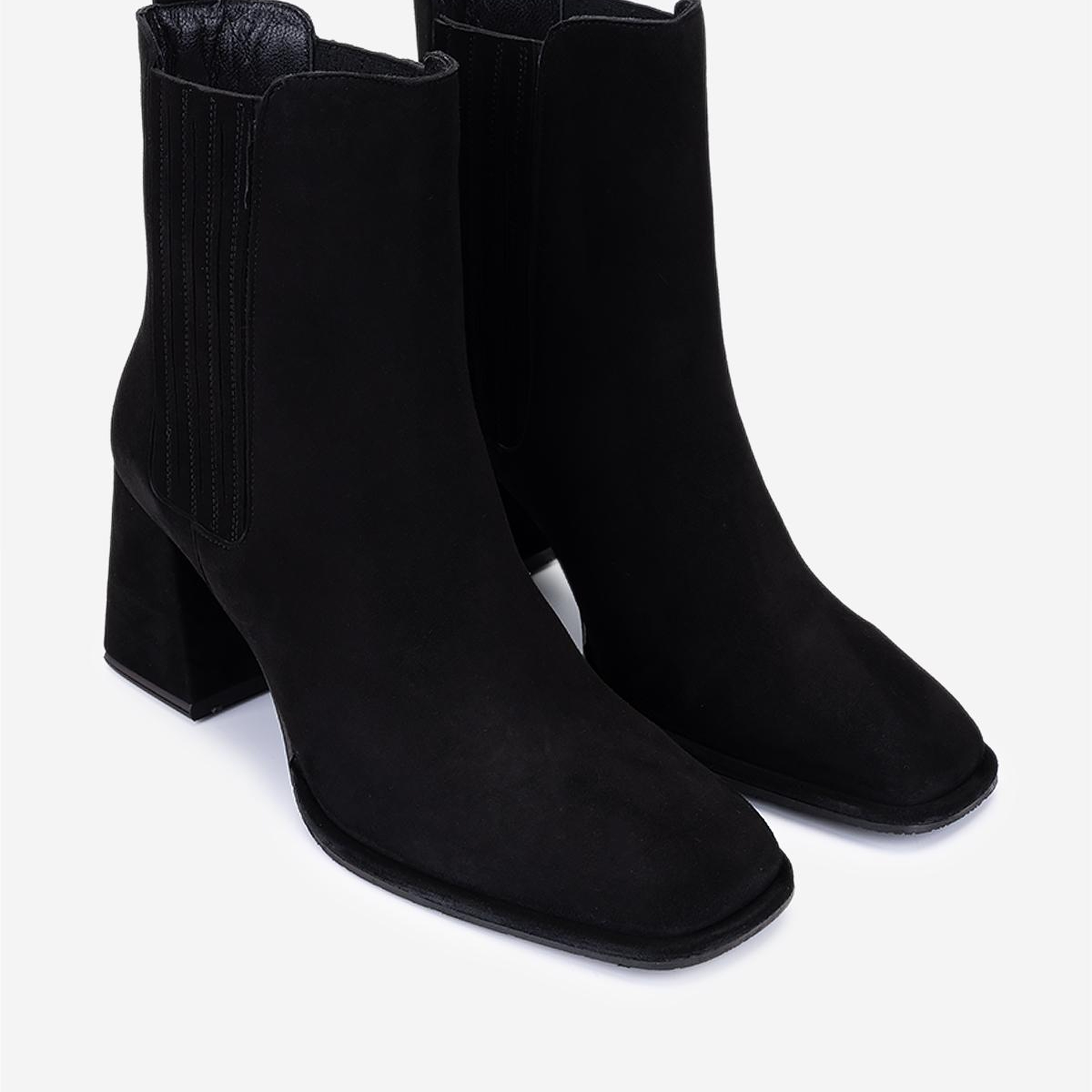 Valmenti Kadın Hakiki Deri Siyah Süet Topuklu Bot