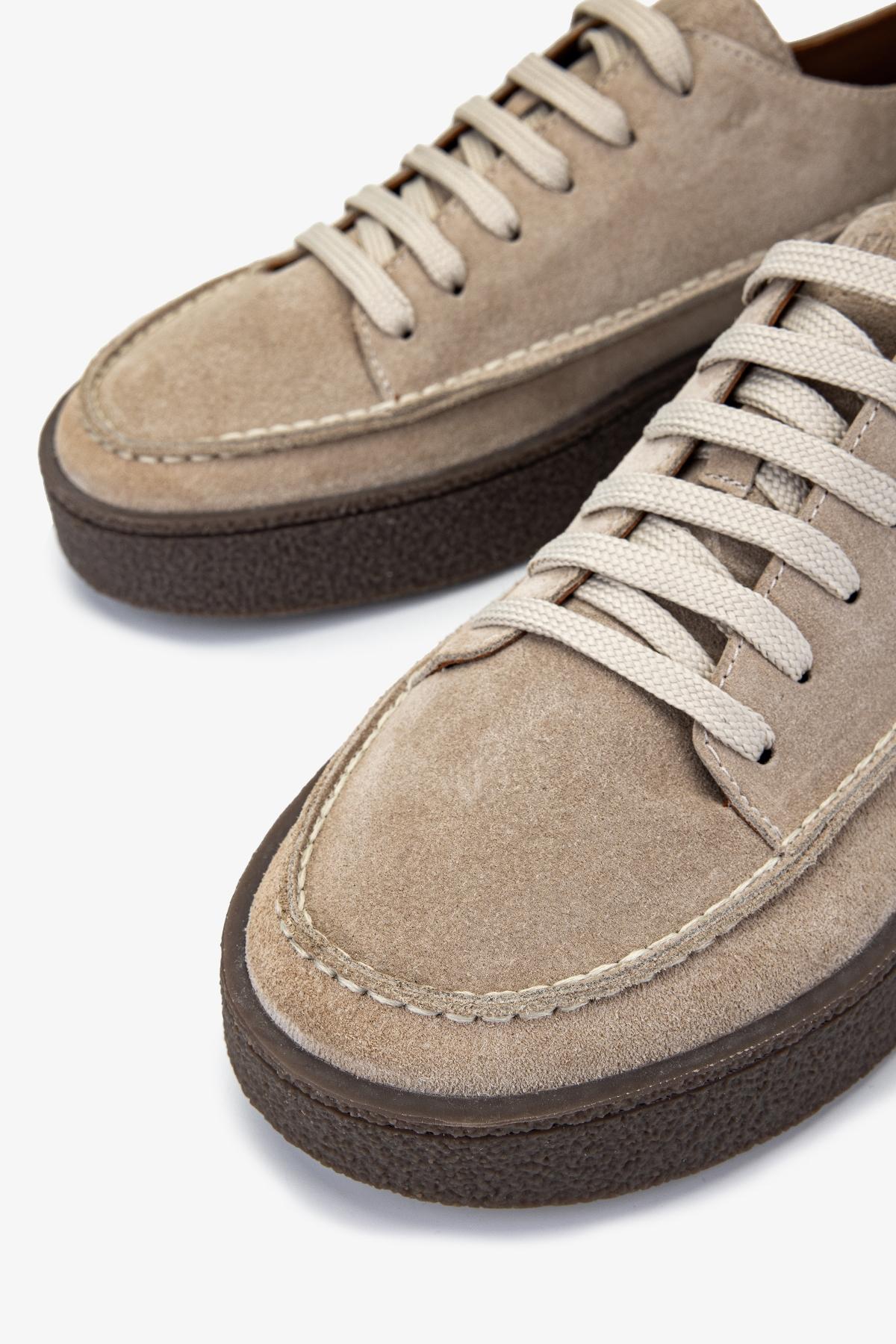 Valmenti Erkek Hakiki Deri Bej Süet Sneakers & Spor Ayakkabı