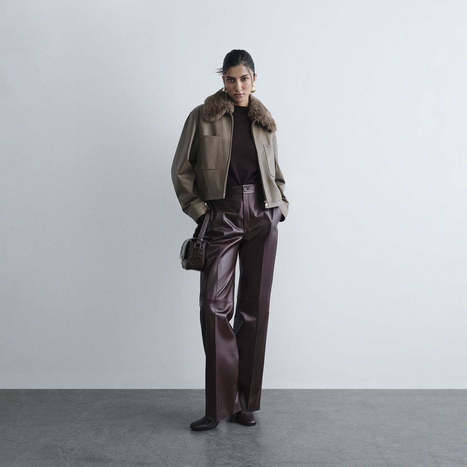 Kadın Bordo Deri Pantolon