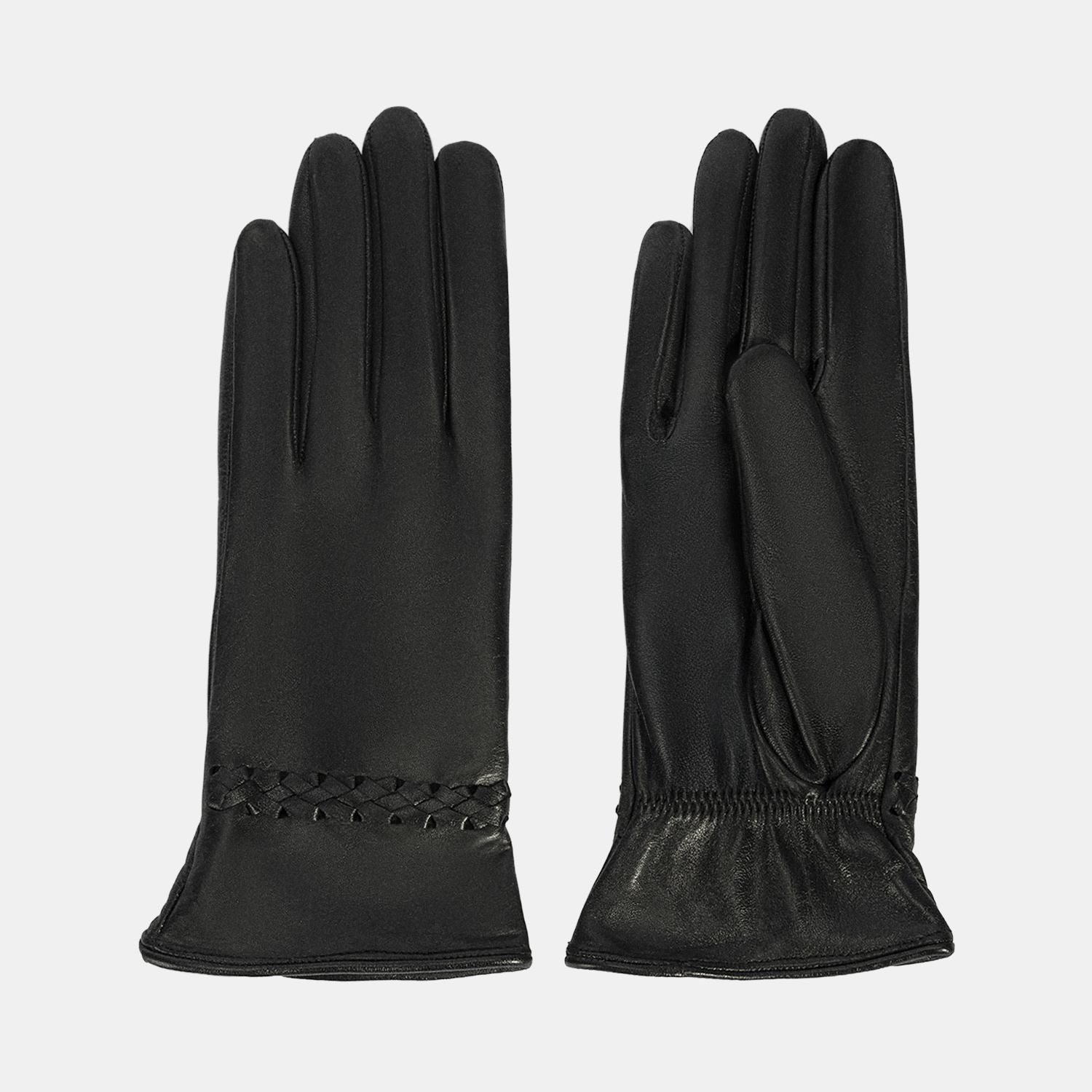 Siyah Kadın Örgülü Deri Eldiven