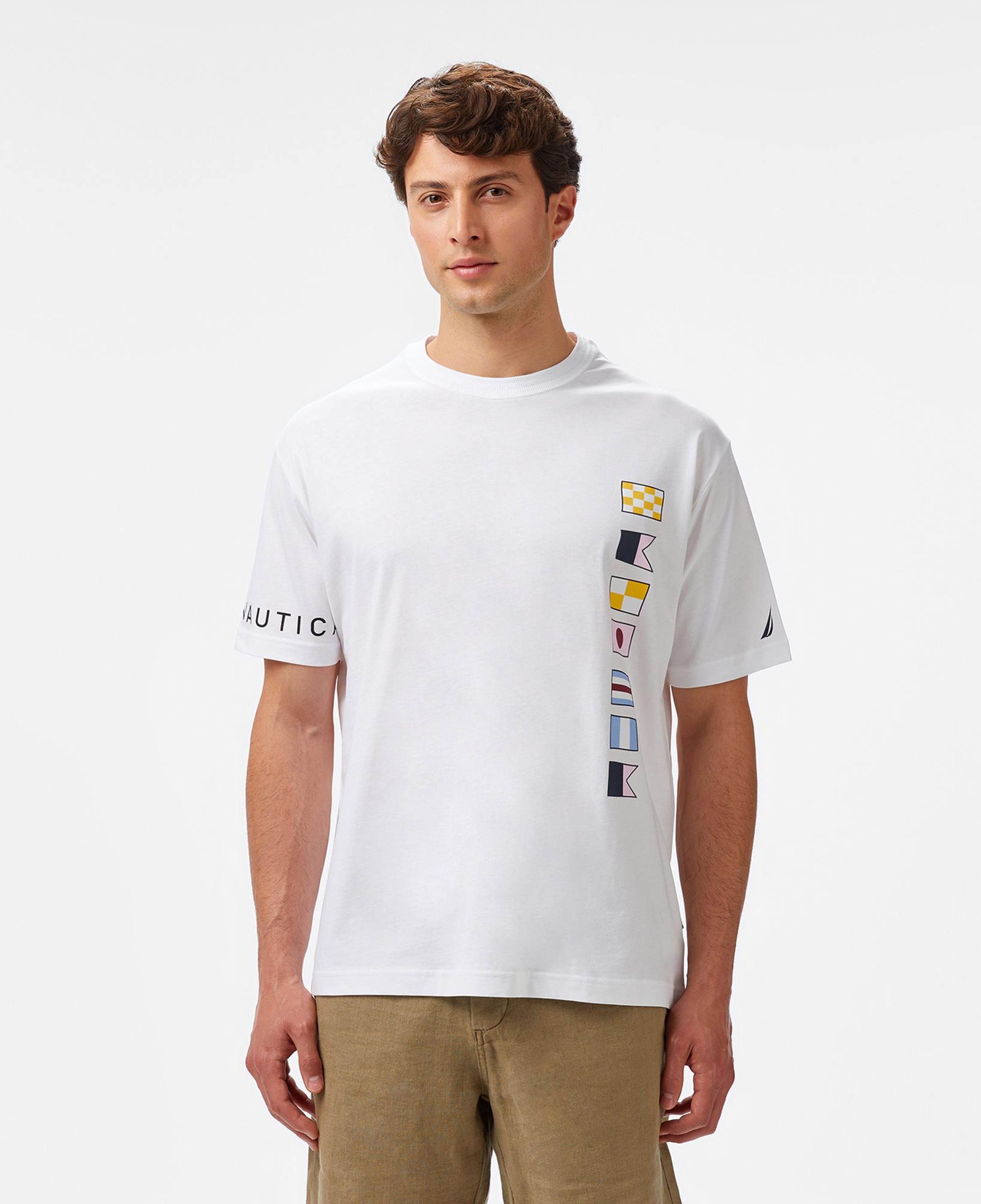 Nautica Erkek Beyaz Oversize Fit Baskılı T-Shirt