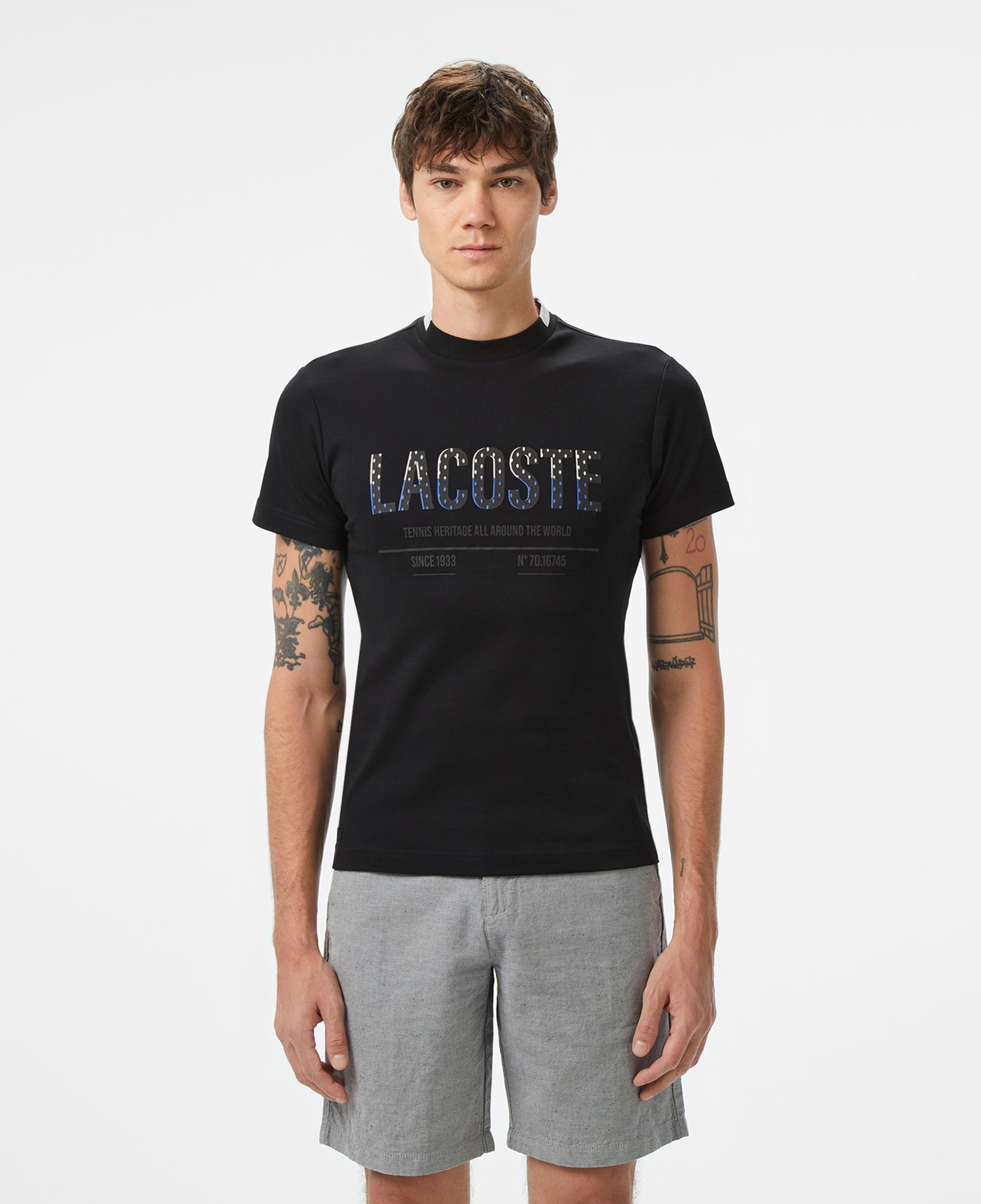 Lacoste Erkek Slim Fit Bisiklet Yaka Baskılı Siyah T-Shirt