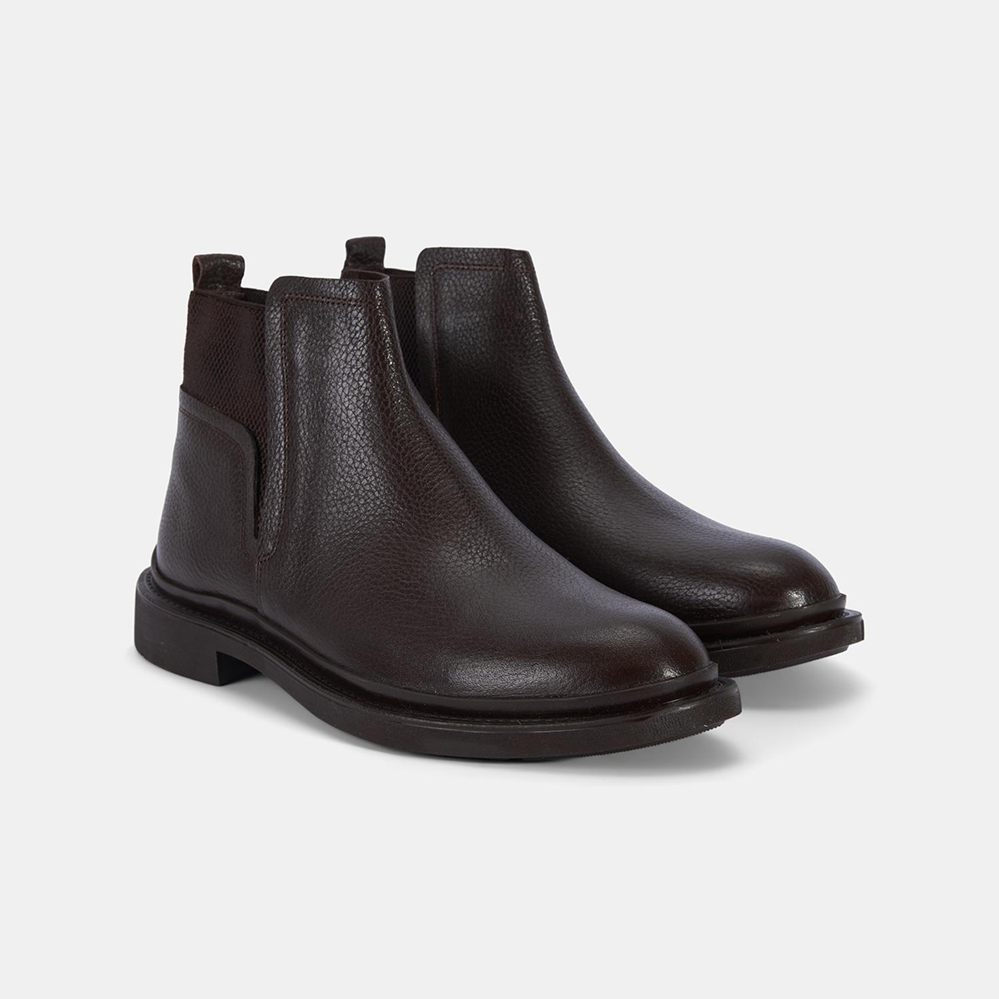 Erkek Kahve Lastik Detaylı Deri Bot