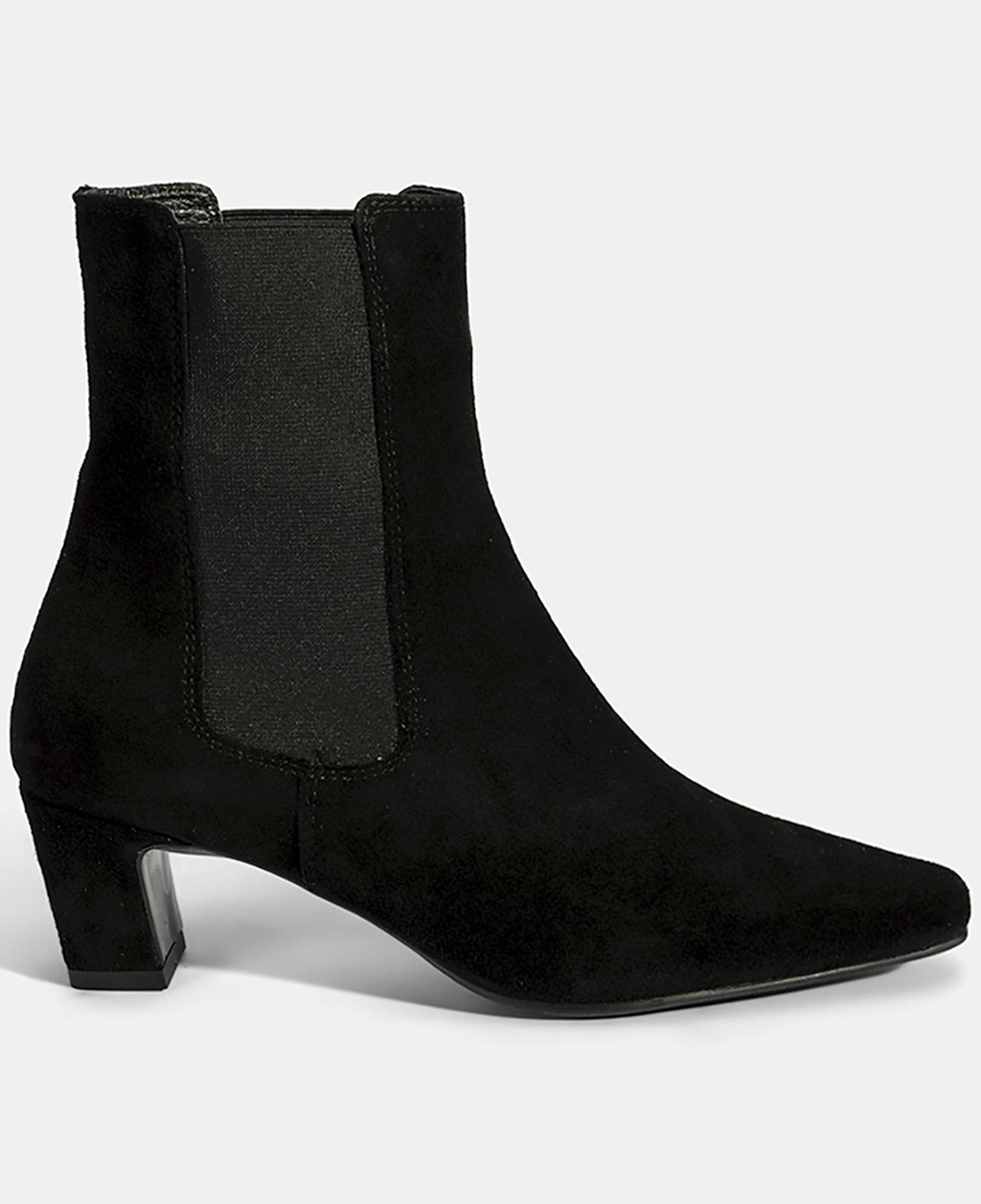 Kadın Siyah Lastikli Topuklu Süet Deri Bot