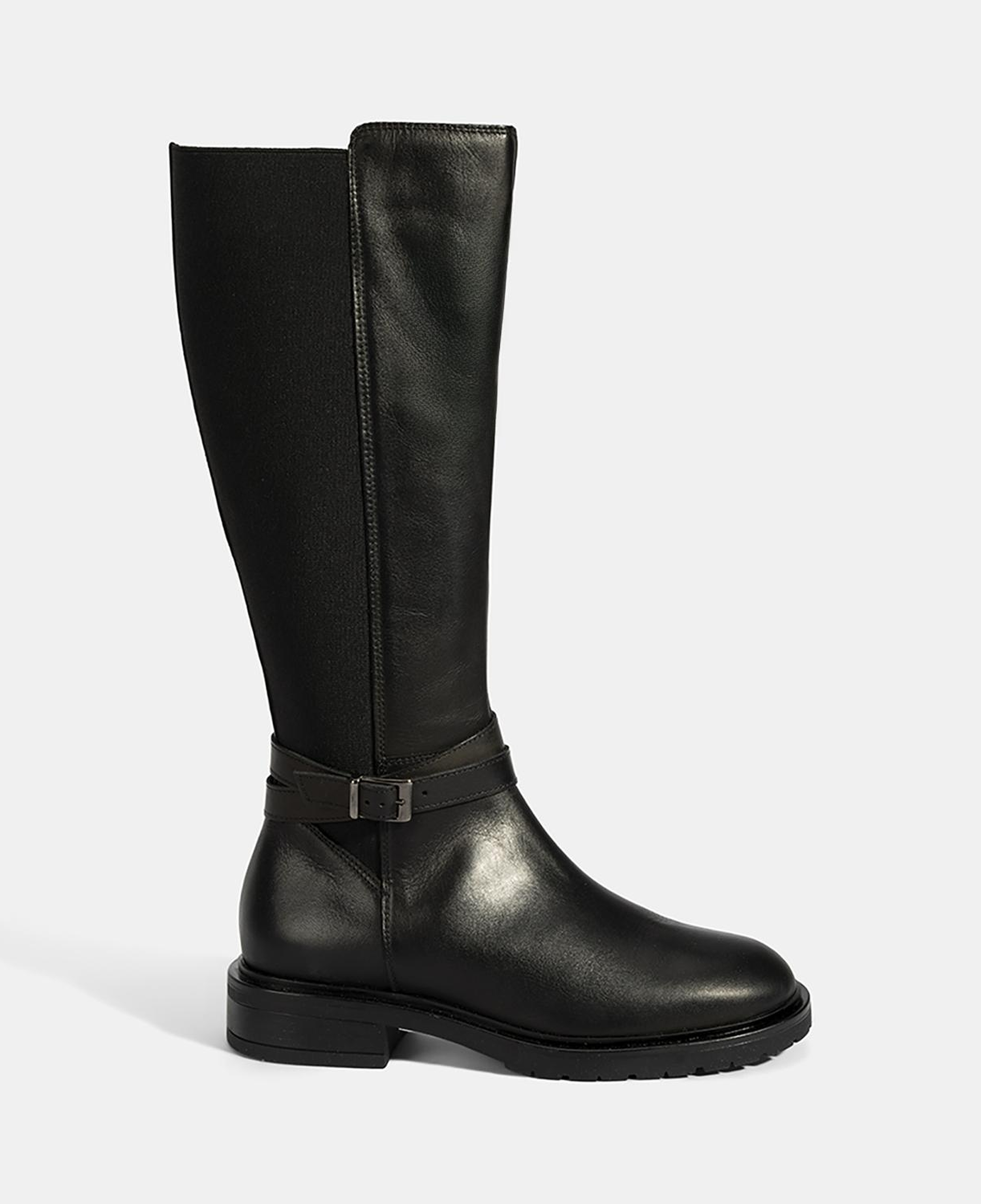 Kadın Siyah Metal Toka Detaylı Deri Çizme