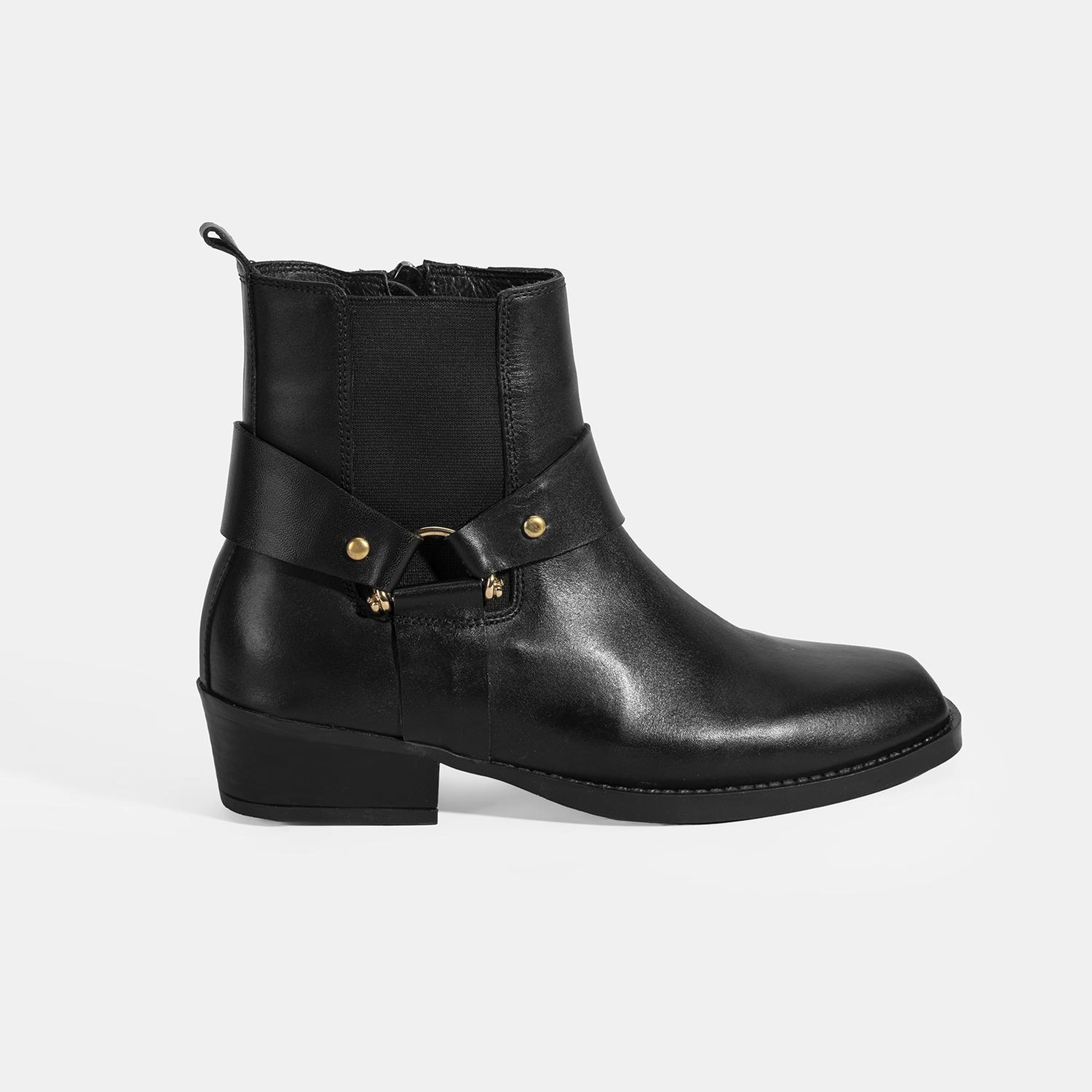 Kadın Siyah Lastik Detaylı Deri Bot