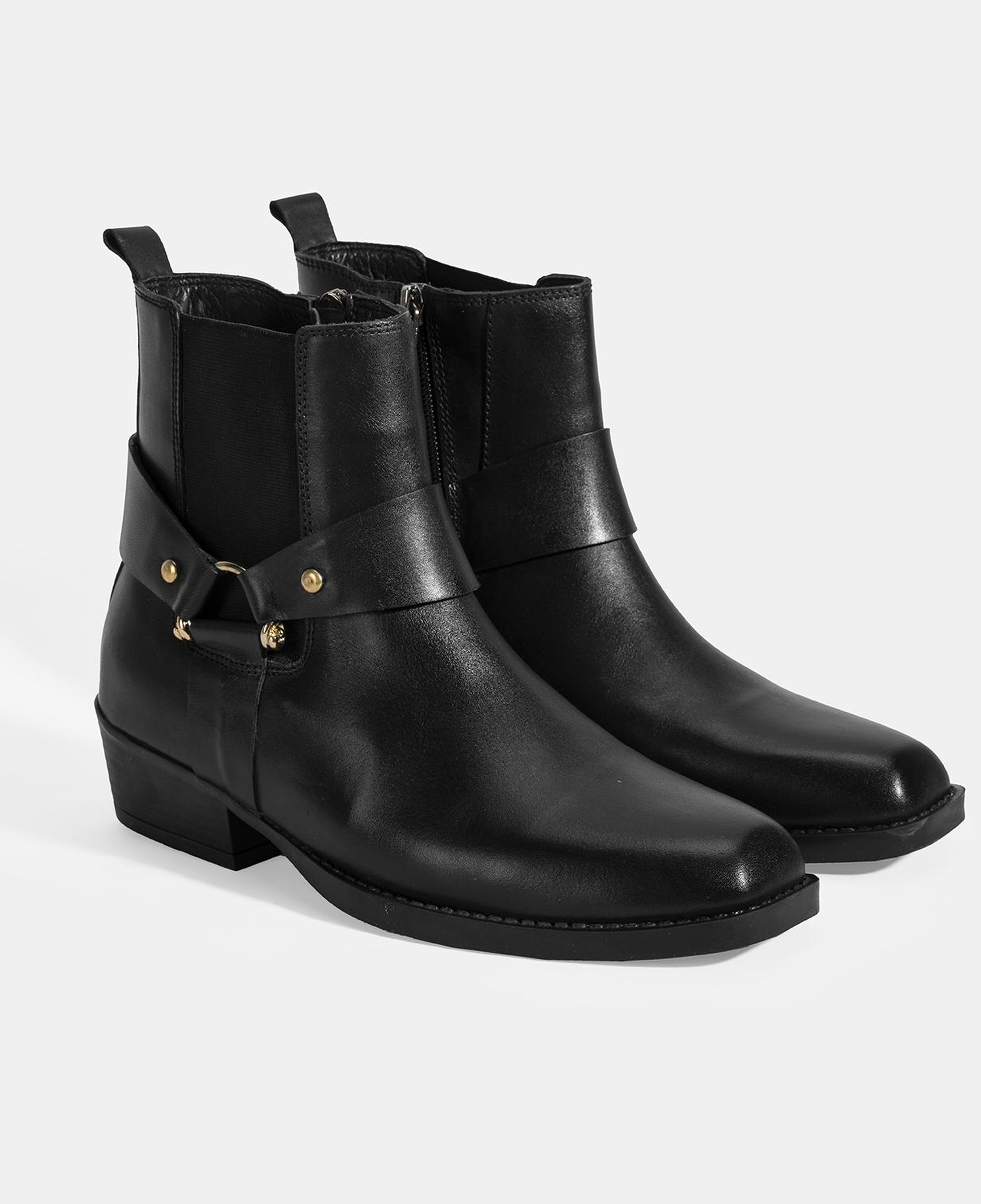 Kadın Siyah Lastik Detaylı Deri Bot