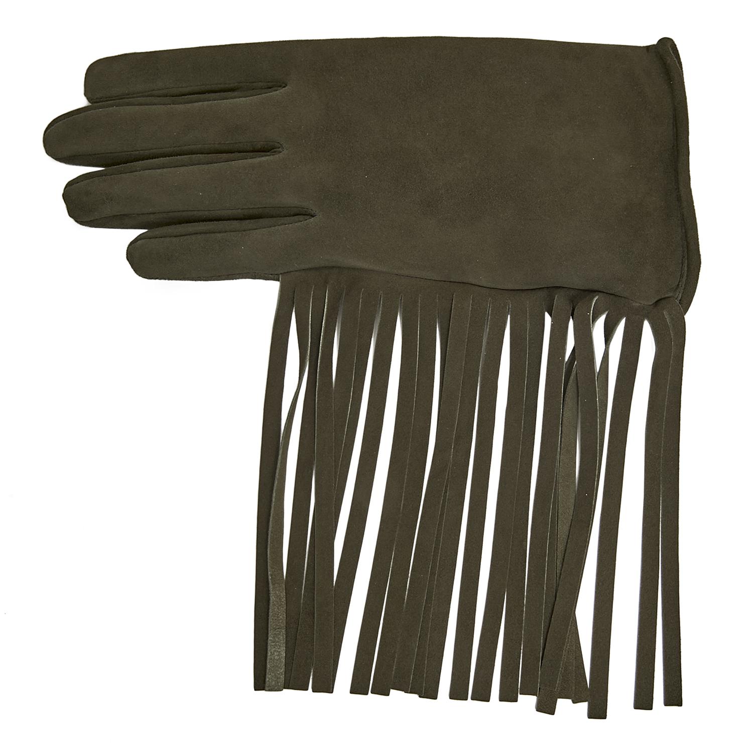 Haki Kadın Püsküllü Süet Eldiven