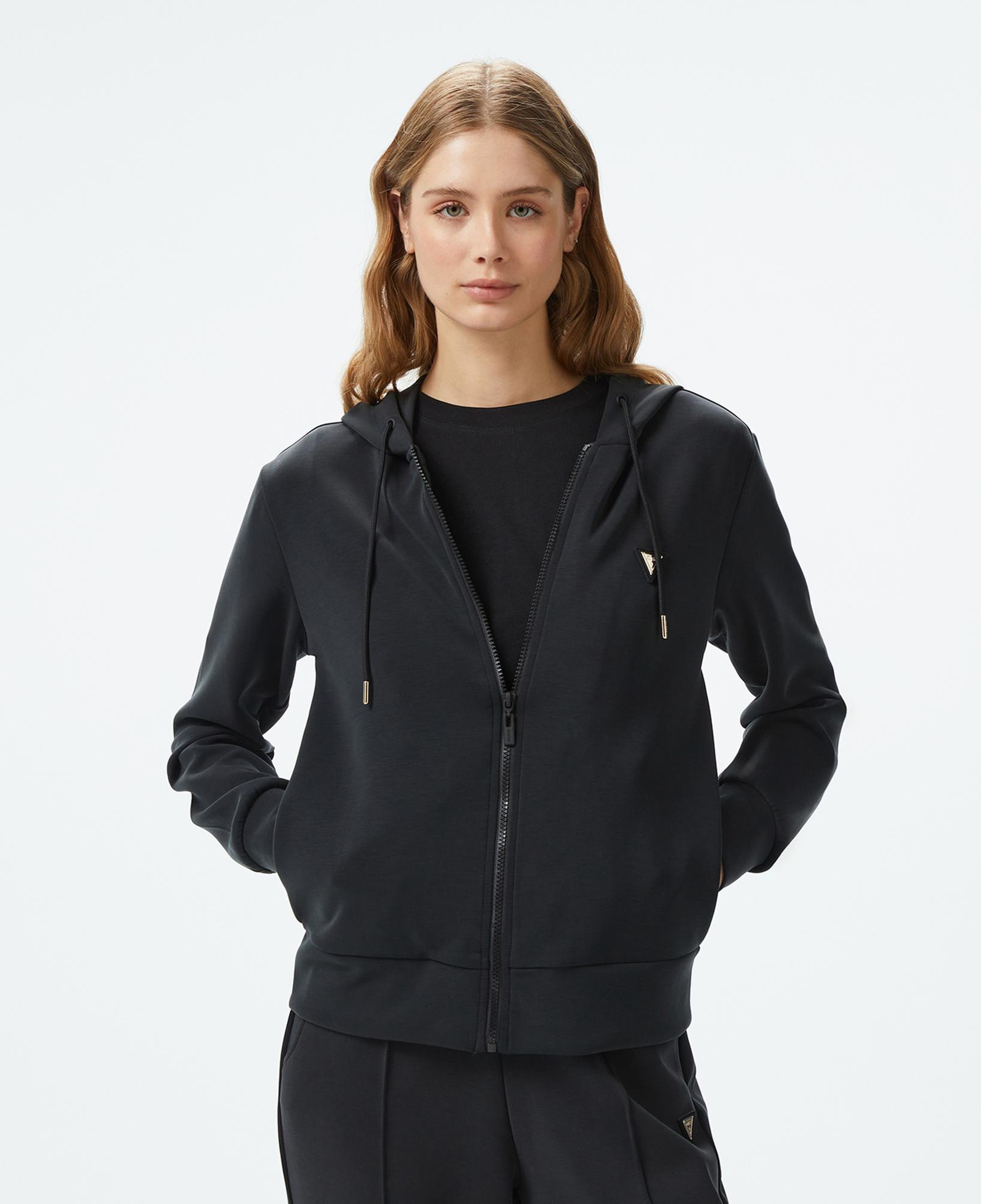 Guess Olympe Modal Midweight Scuba Kadın Siyah Hoodie