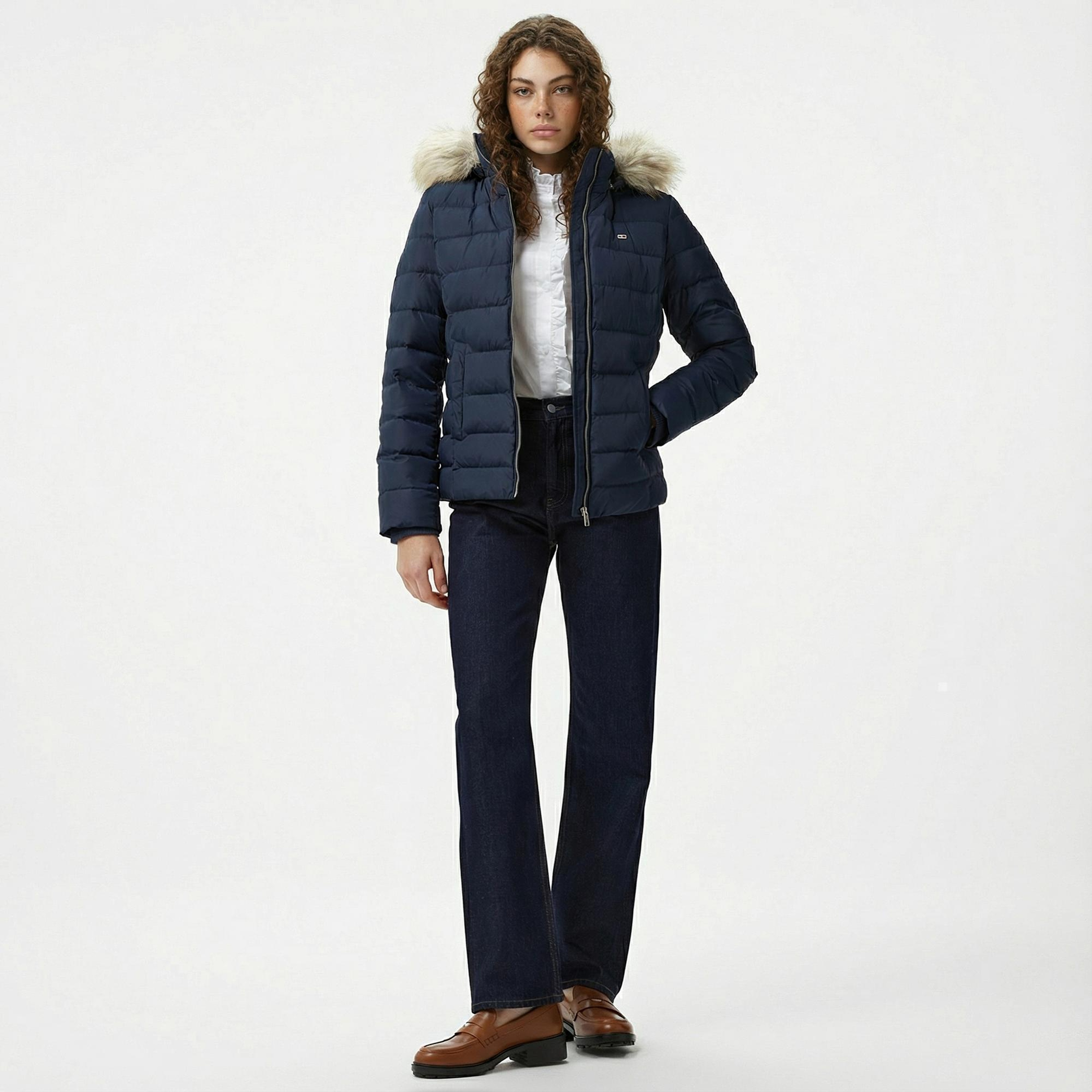 Tommy Hilfiger Basic Hooded Down Kadın Lacivert Puffer Mont