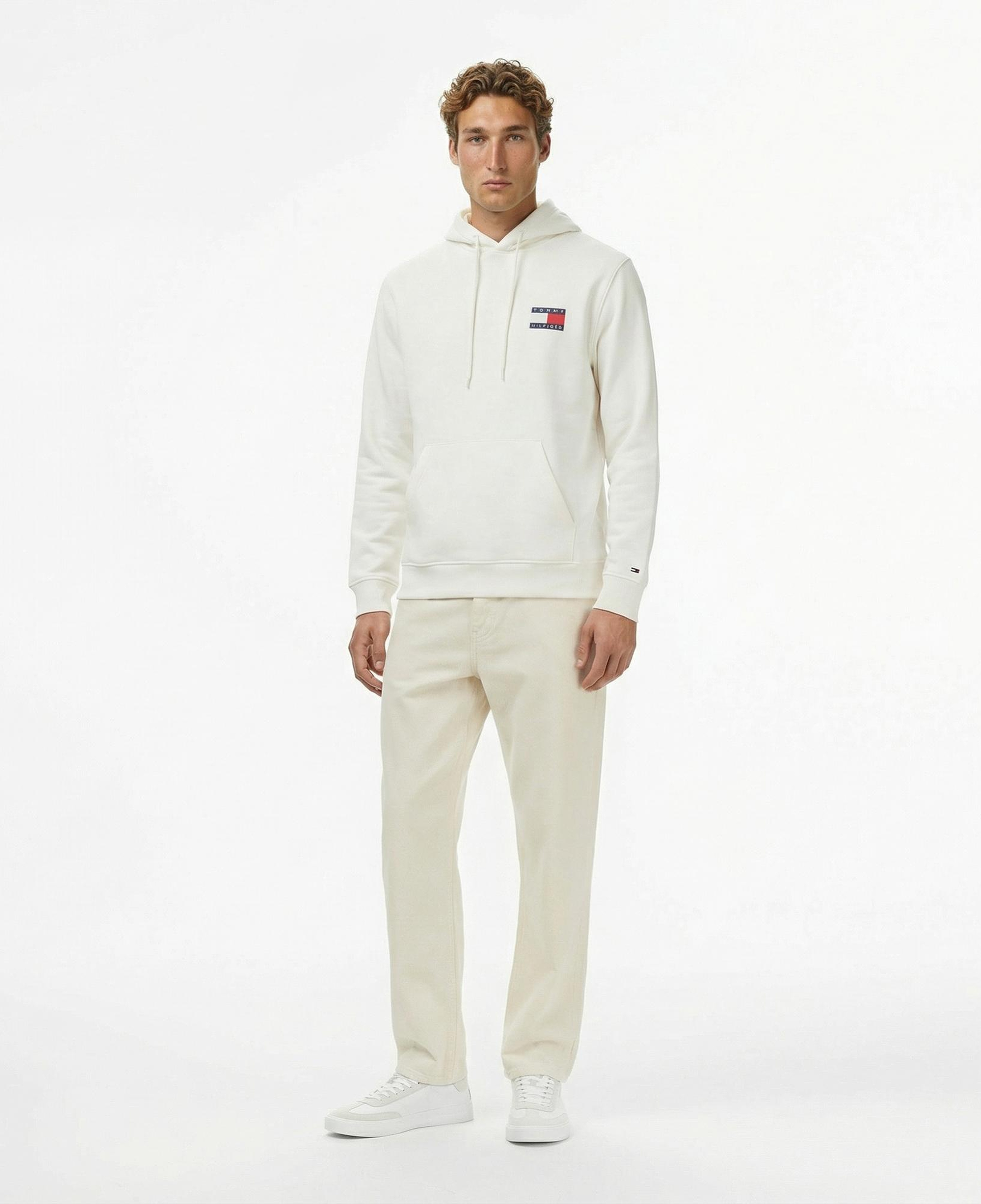 Tommy Jeans Regular Essential Flag Erkek Beyaz Hoodie