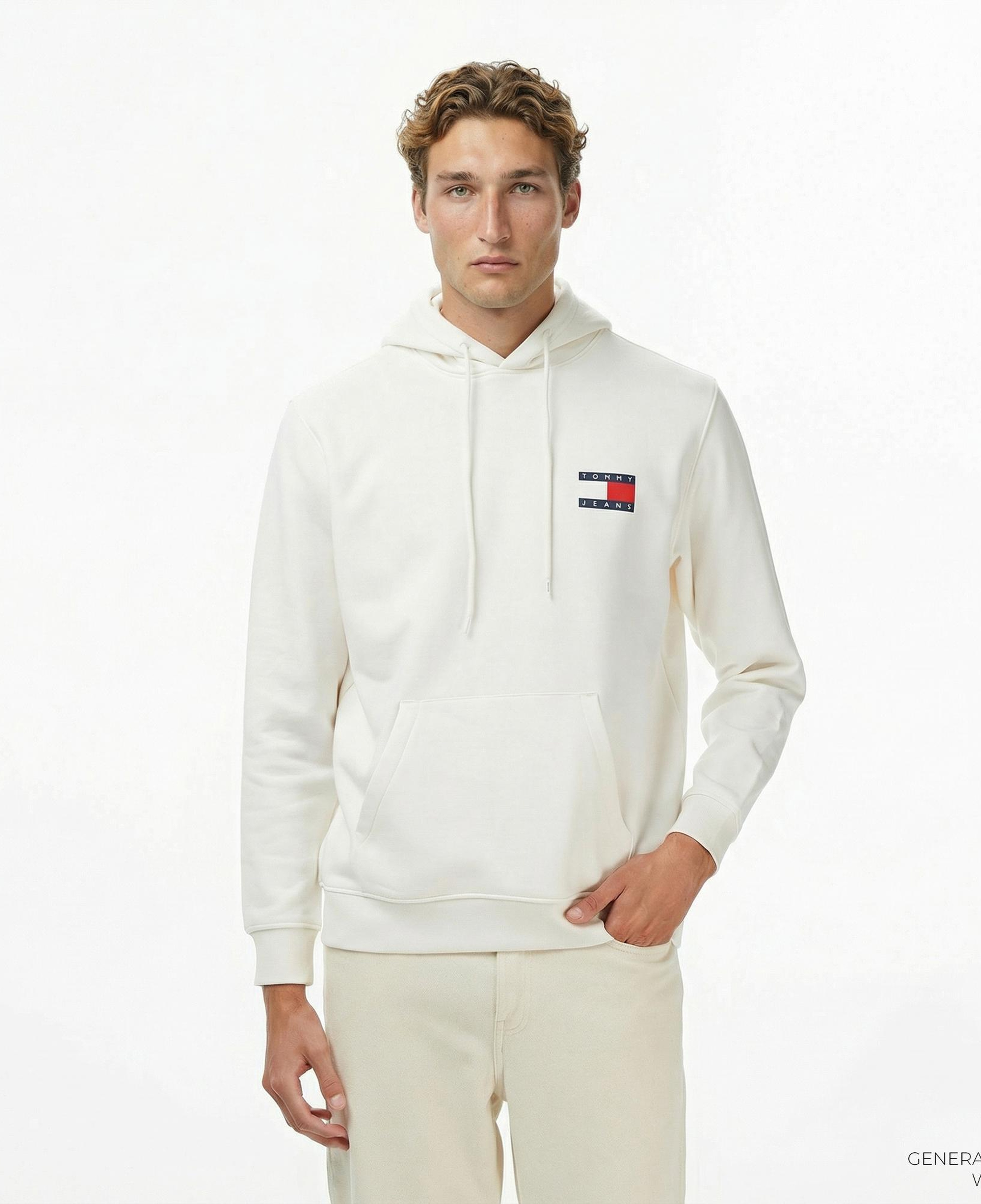 Tommy Jeans Regular Essential Flag Erkek Beyaz Hoodie