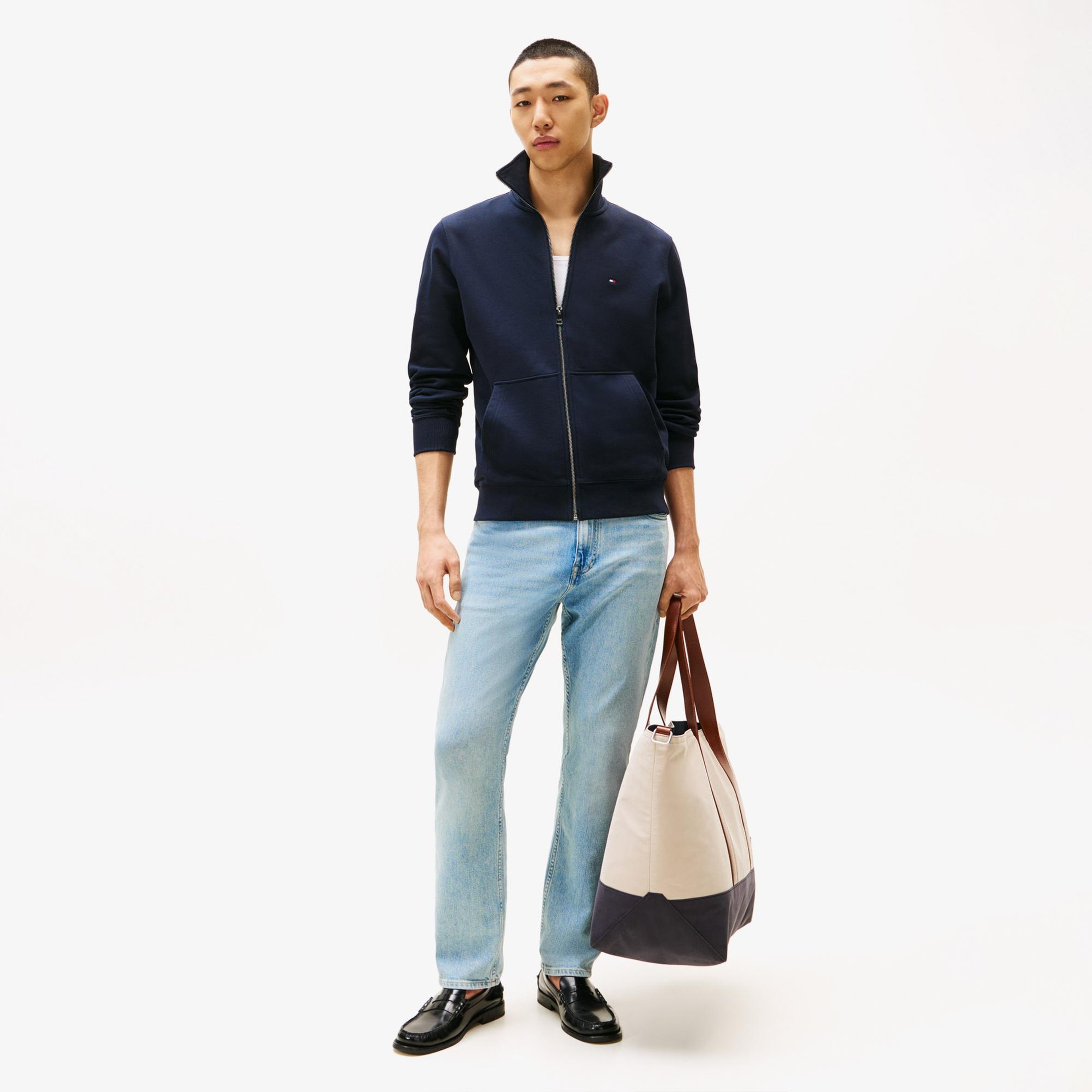 Tommy Hilfiger Essential Terry Stand Collar Erkek Fermuarlı Lacivert Sweatshirt