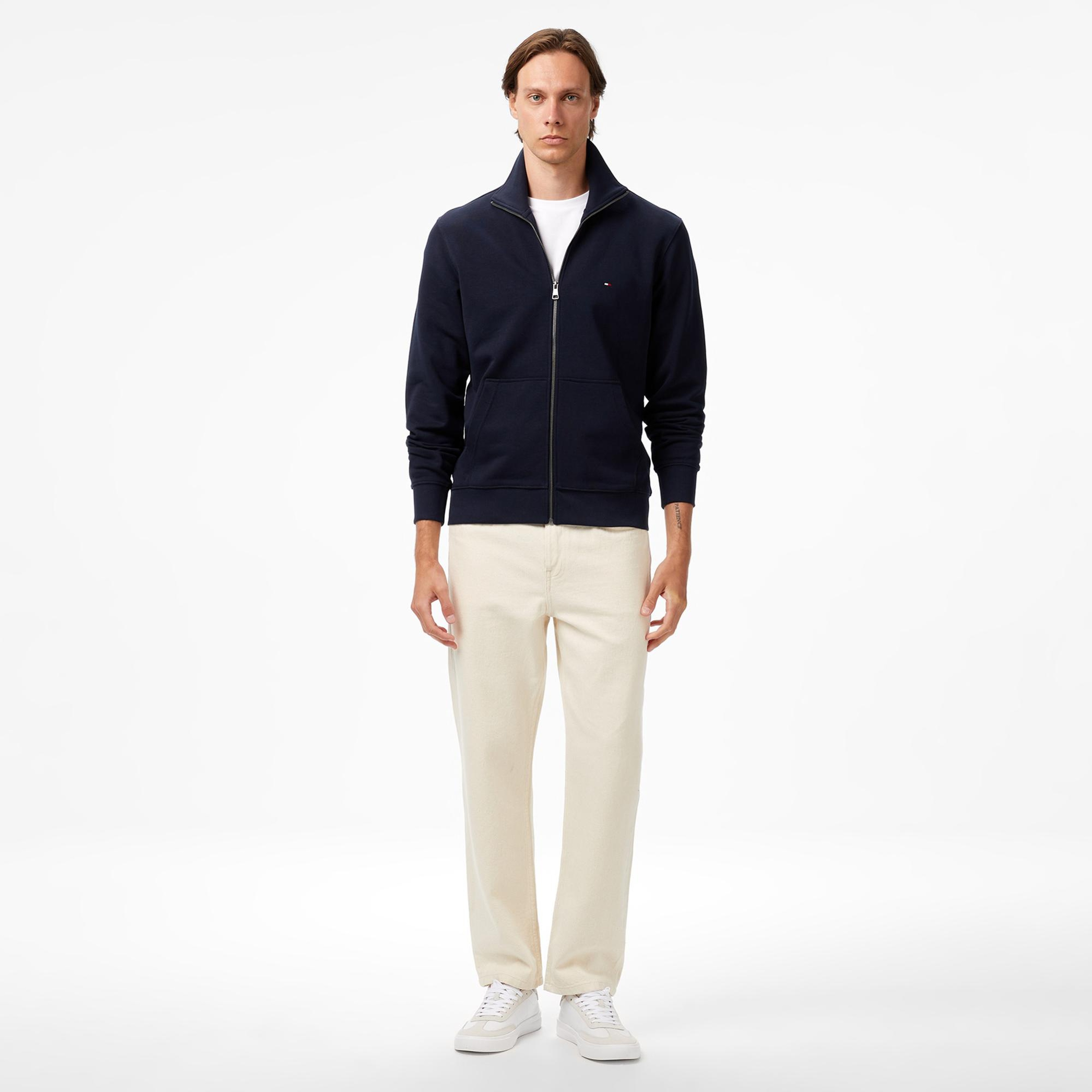 Tommy Hilfiger Essential Terry Stand Collar Erkek Fermuarlı Lacivert Sweatshirt
